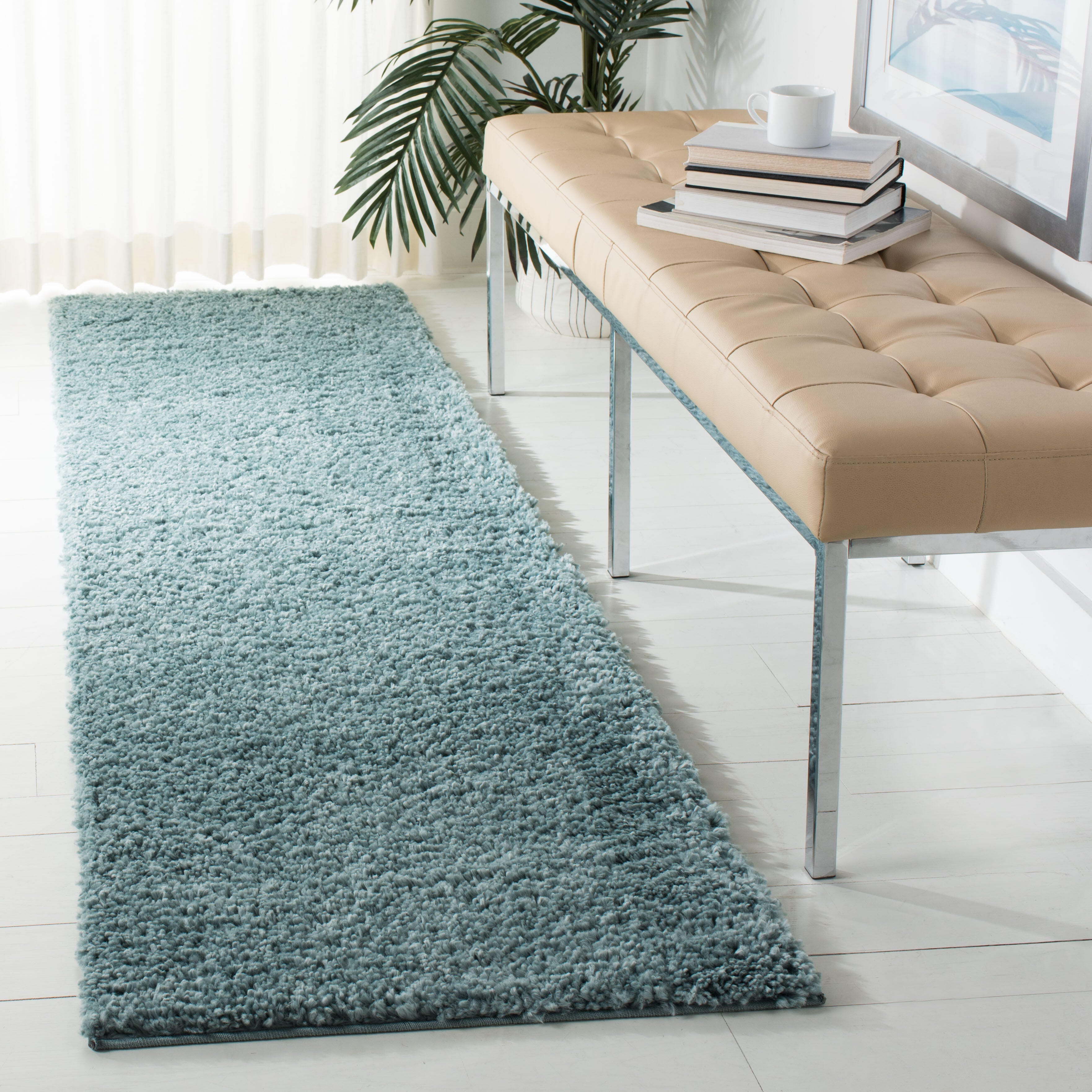 August Shag 2'3" x 8' Runner Rug, Aqua, large