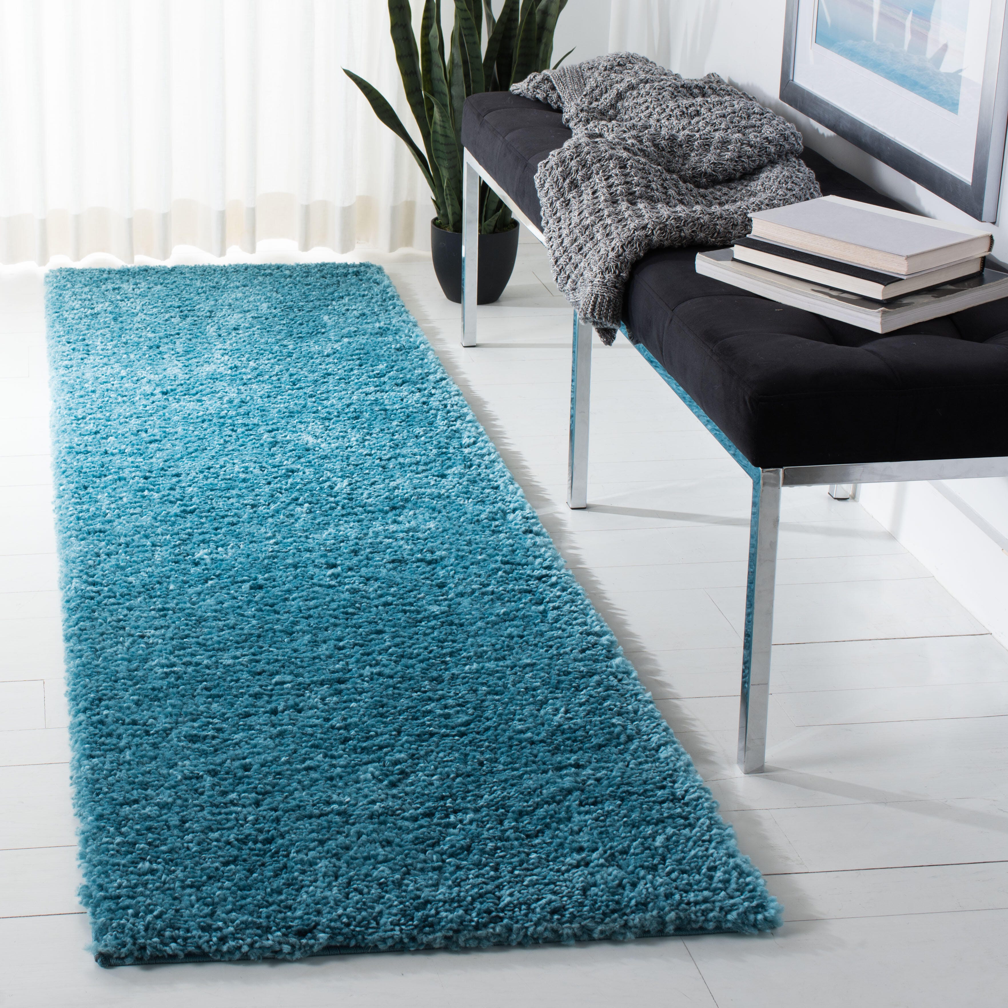 August Shag 2'3" x 8' Runner Rug, Turquoise, large