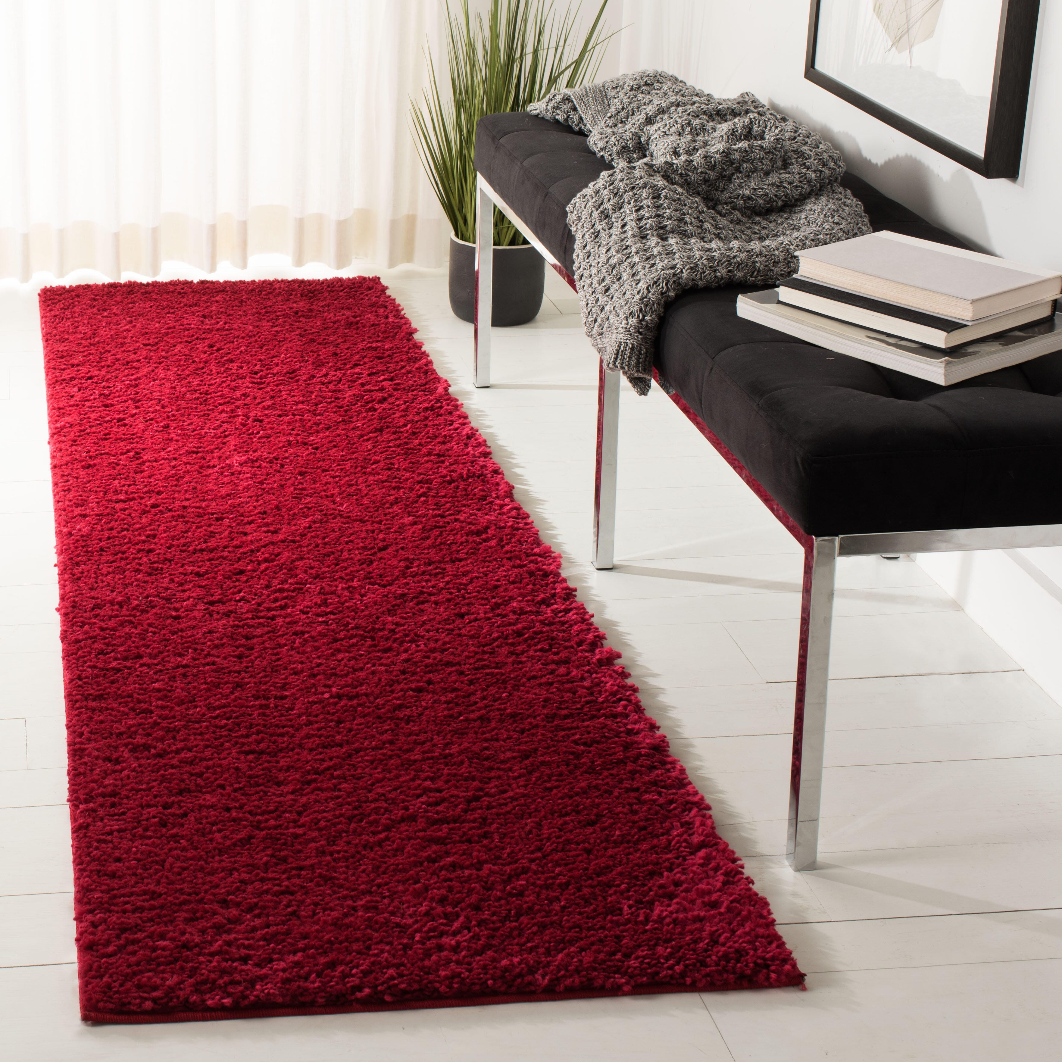 August Shag 2'3" x 8' Runner Rug, Red, large