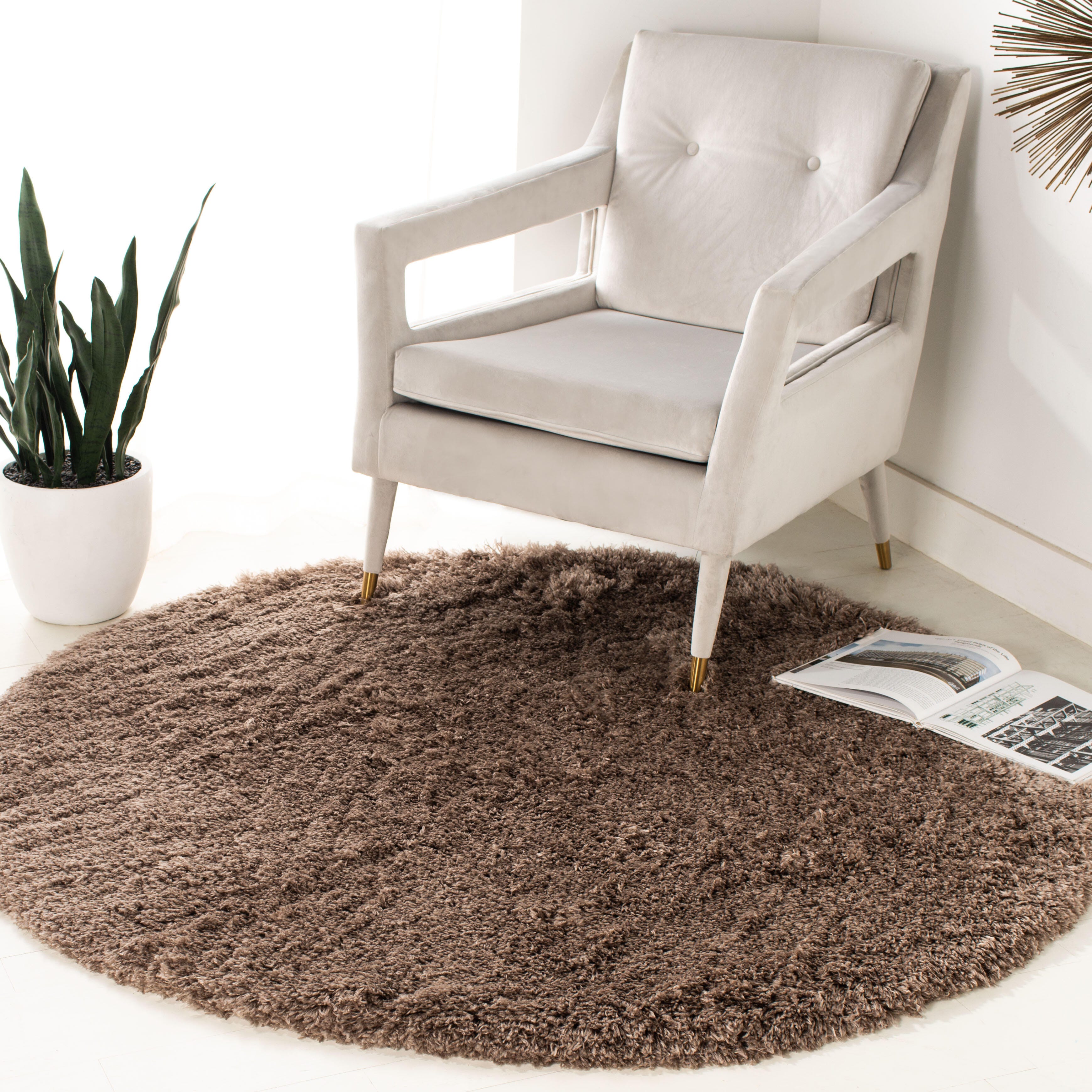 Safavieh Polar Shag 3' x 3' Round Accent Rug, Mushroom Brown, rollover