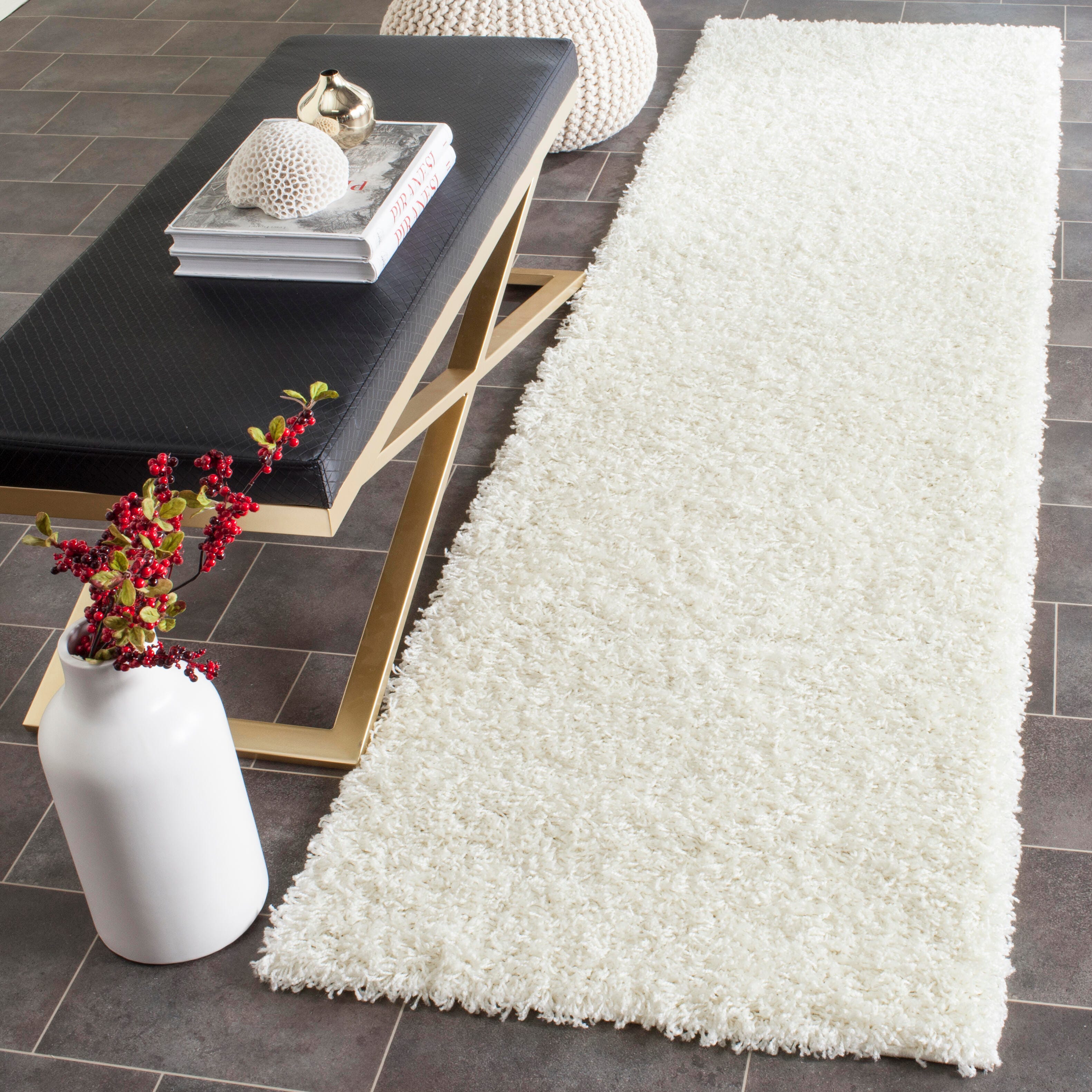 Safavieh Athens Shag 2'3" x 8' Runner, White, large