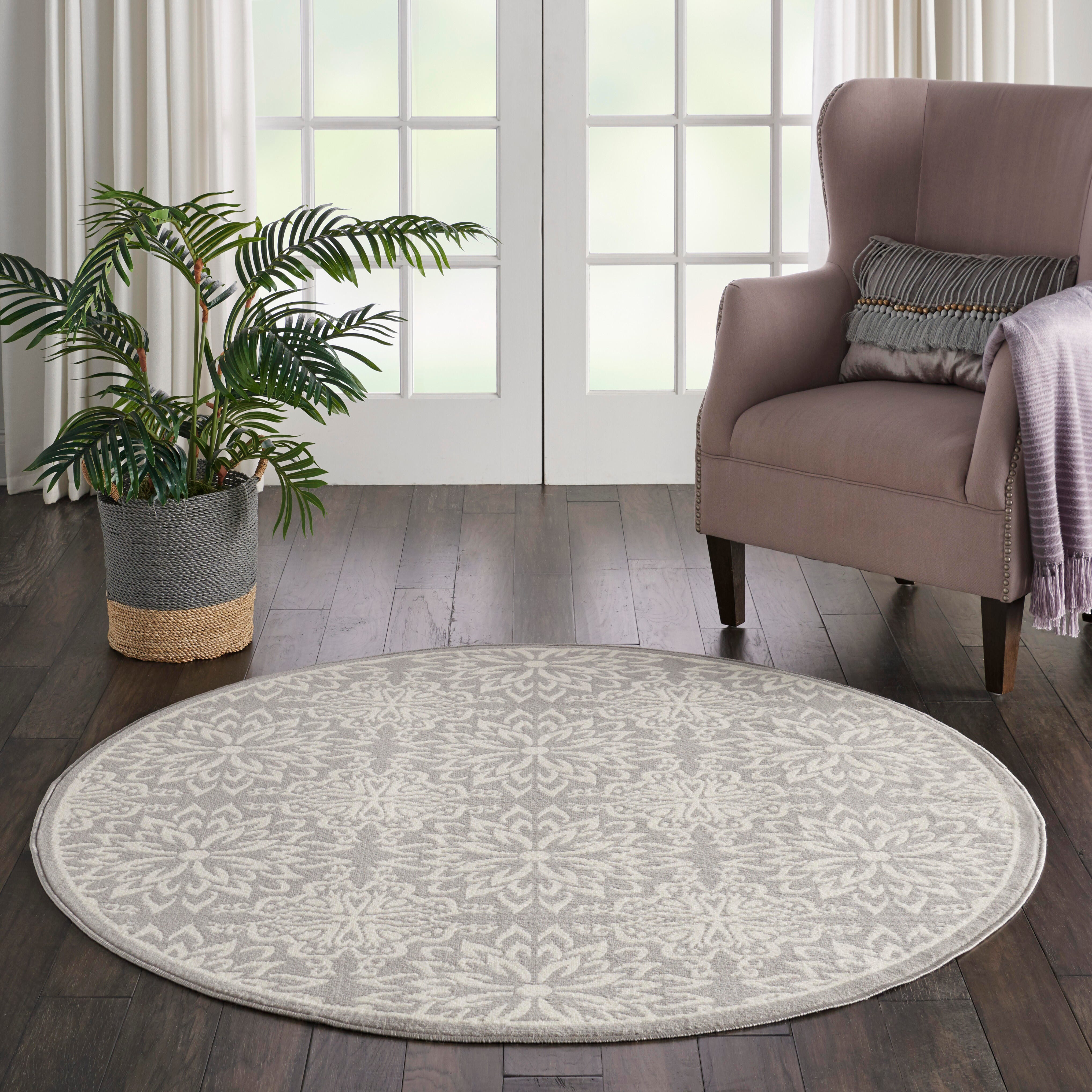 Nourison Home Nourison Jubilant 5'3" x ROUND Ivory/Grey Farmhouse Indoor Rug, Ivory/Gray, rollover