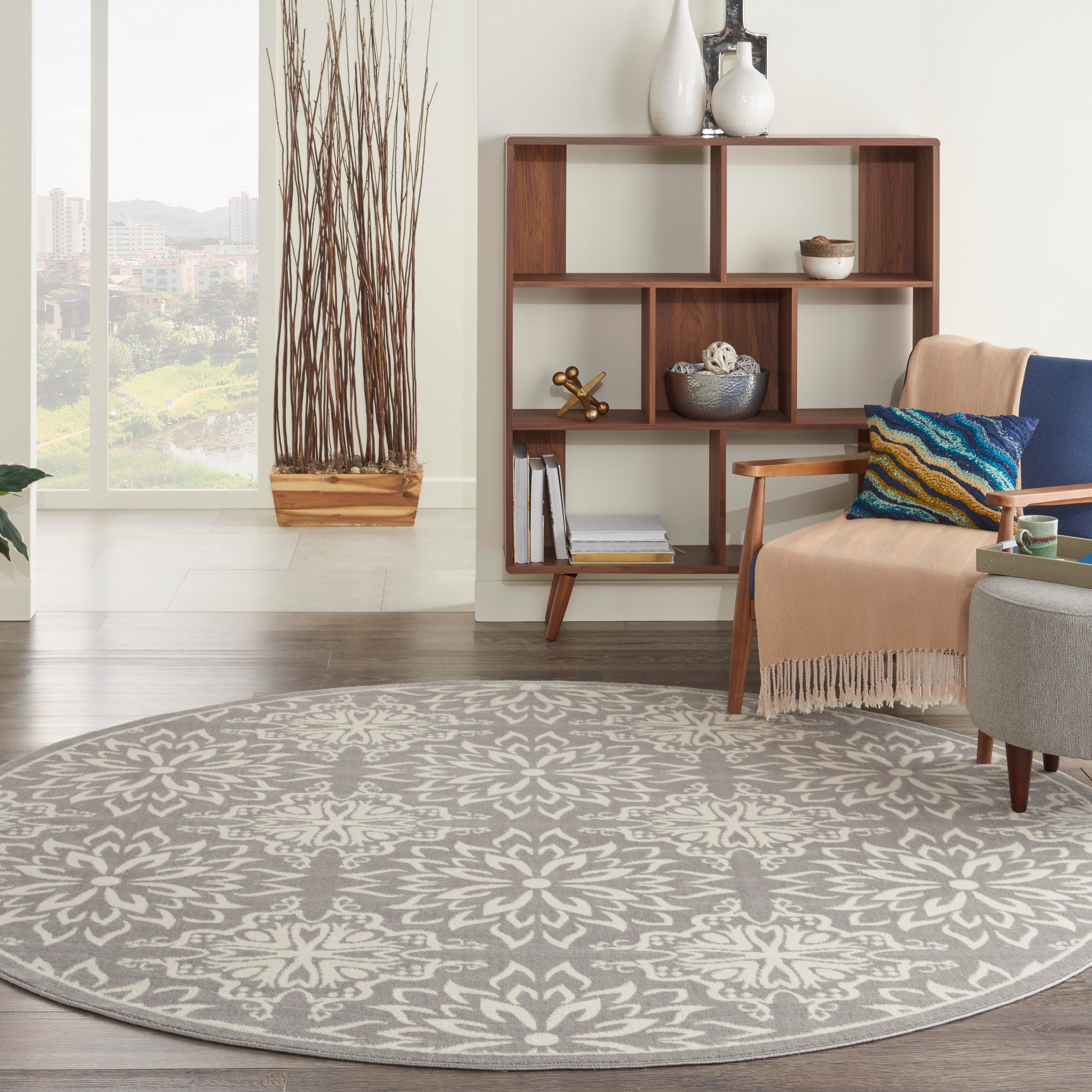 Nourison Home Nourison Jubilant 8' x ROUND Ivory/Grey Farmhouse Indoor Rug, Ivory/Gray, rollover