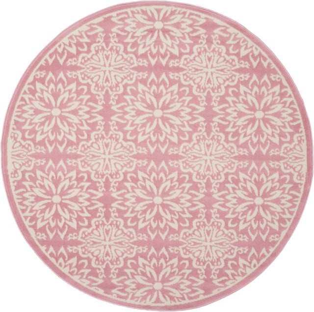 Nourison Home Jubilant 5'3" x ROUND Ivory/Pink Farmhouse Indoor Rug, Ivory/Pink