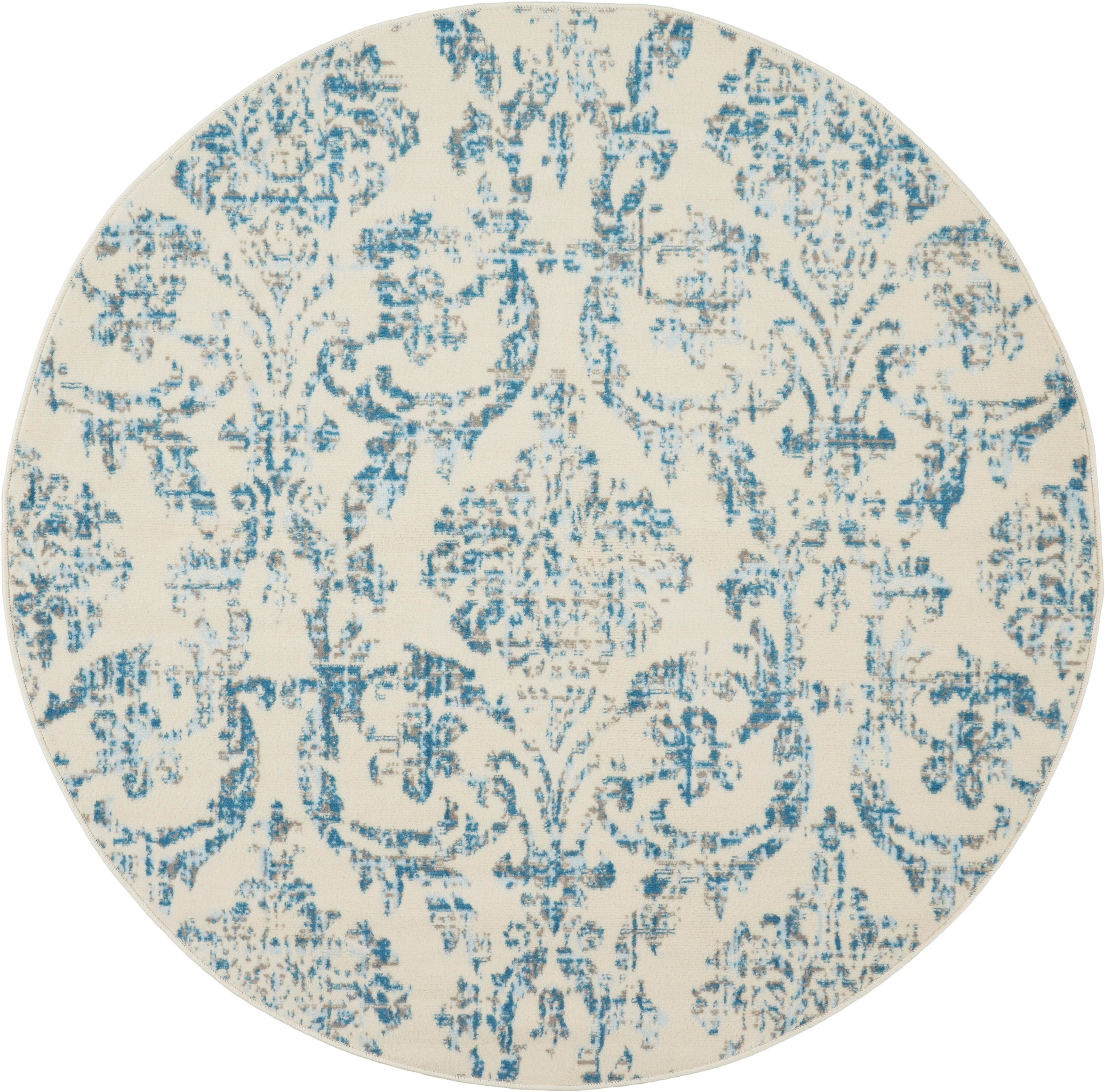 Nourison Home Nourison Jubilant 5'3" x ROUND Ivory/Blue Vintage Indoor Rug, Ivory/Blue, large