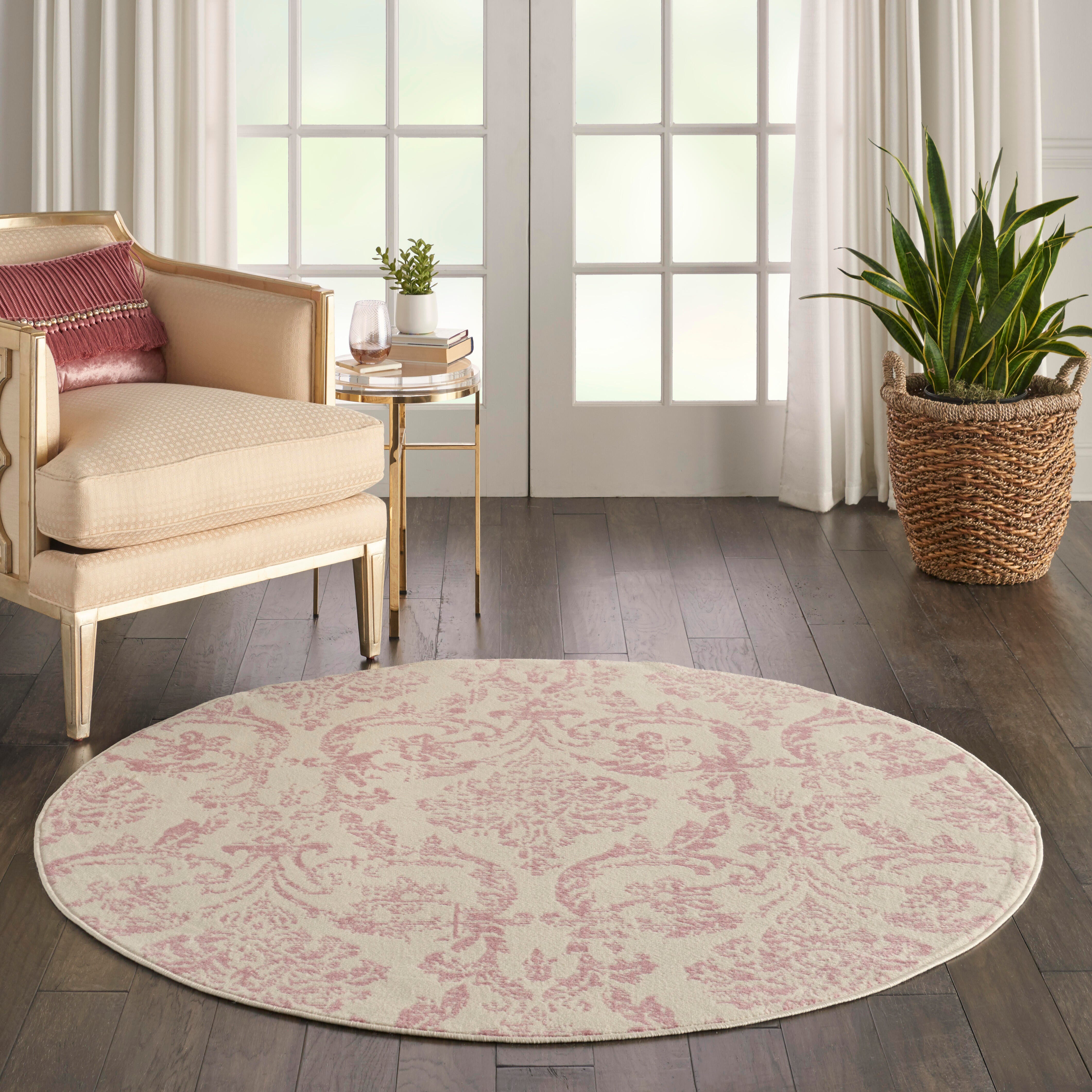 Nourison Home Nourison Jubilant 5'3" x ROUND Ivory/Pink Vintage Indoor Rug, Ivory/Pink, rollover