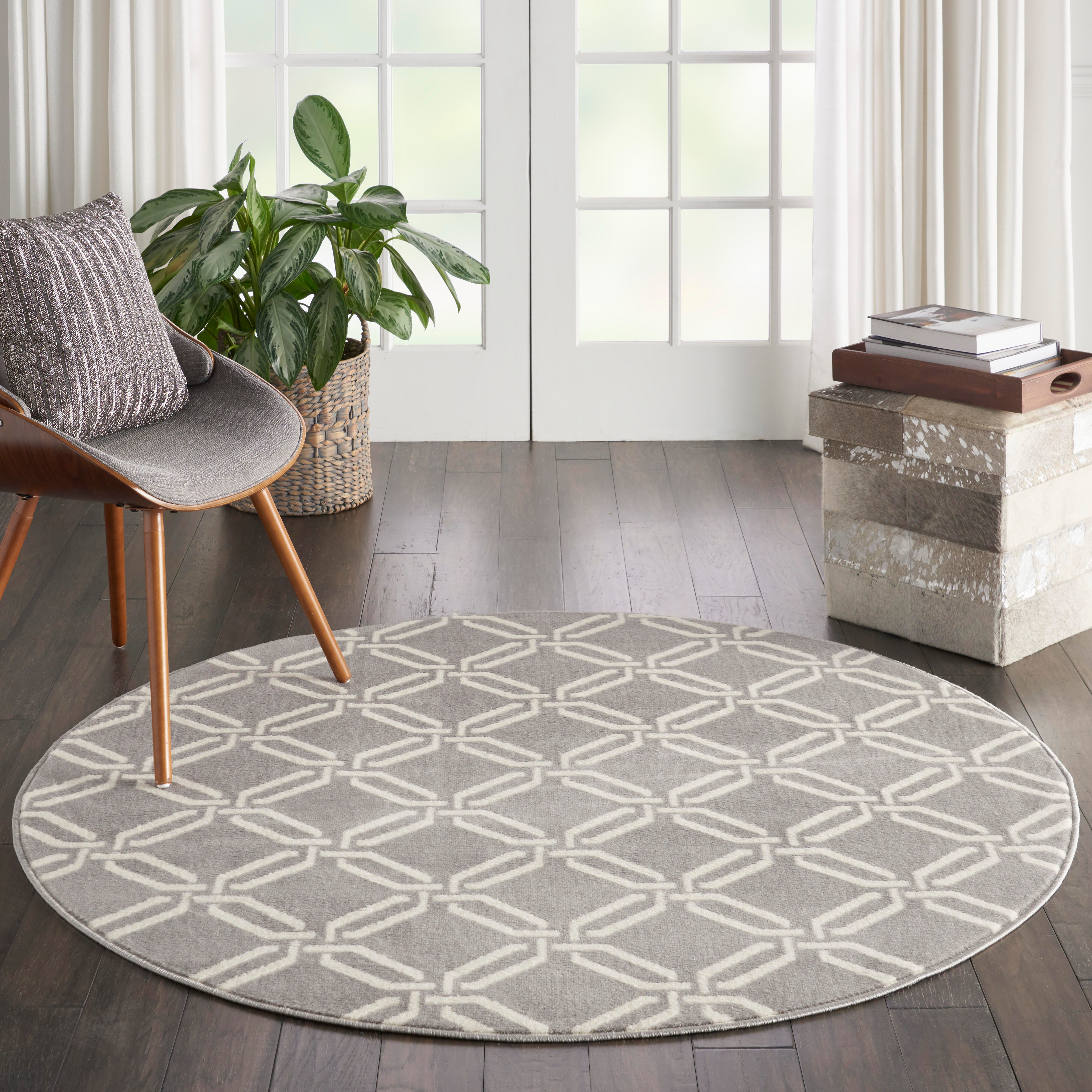 Nourison Nourison Jubilant 5'3" x ROUND Grey Contemporary Indoor Rug, Gray, rollover