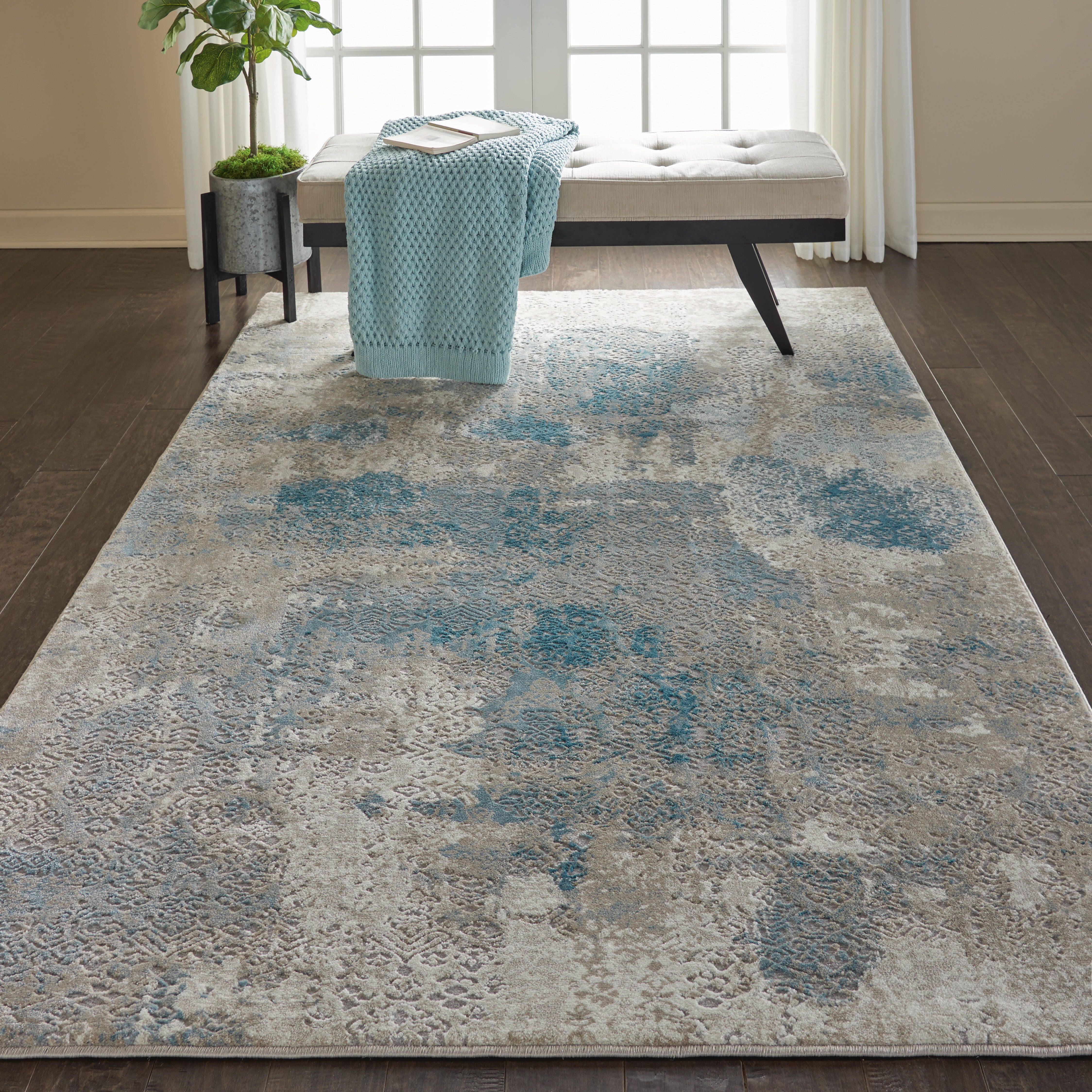 Nourison Home Nourison Karma 3'9" x 5'9" Ivory/Light Blue Vintage Indoor Rug, Ivory/Light Blue, rollover