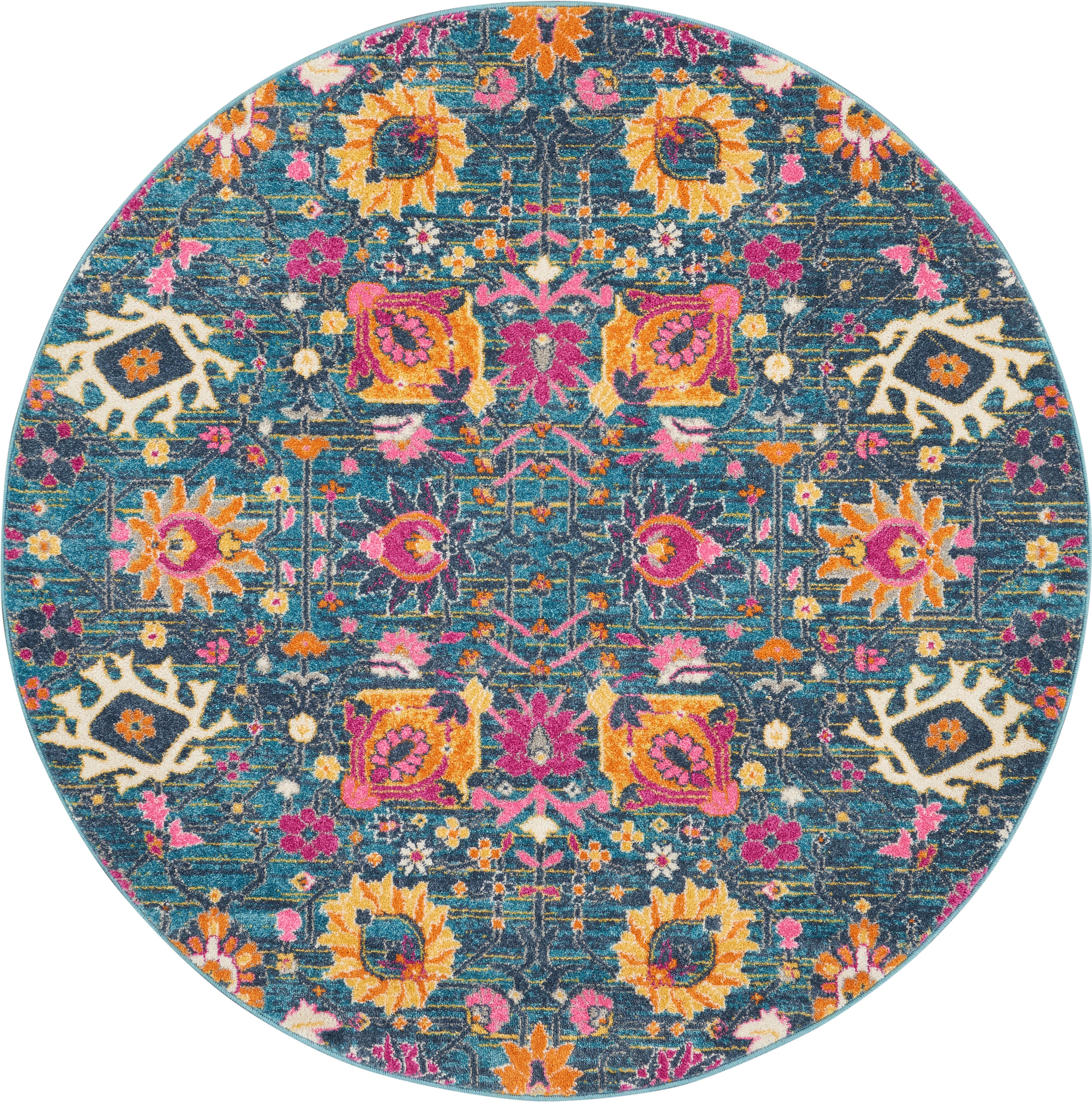 Nourison Home Nourison Passion 4' x Round Denim Bohemian Indoor Rug, Denim, large