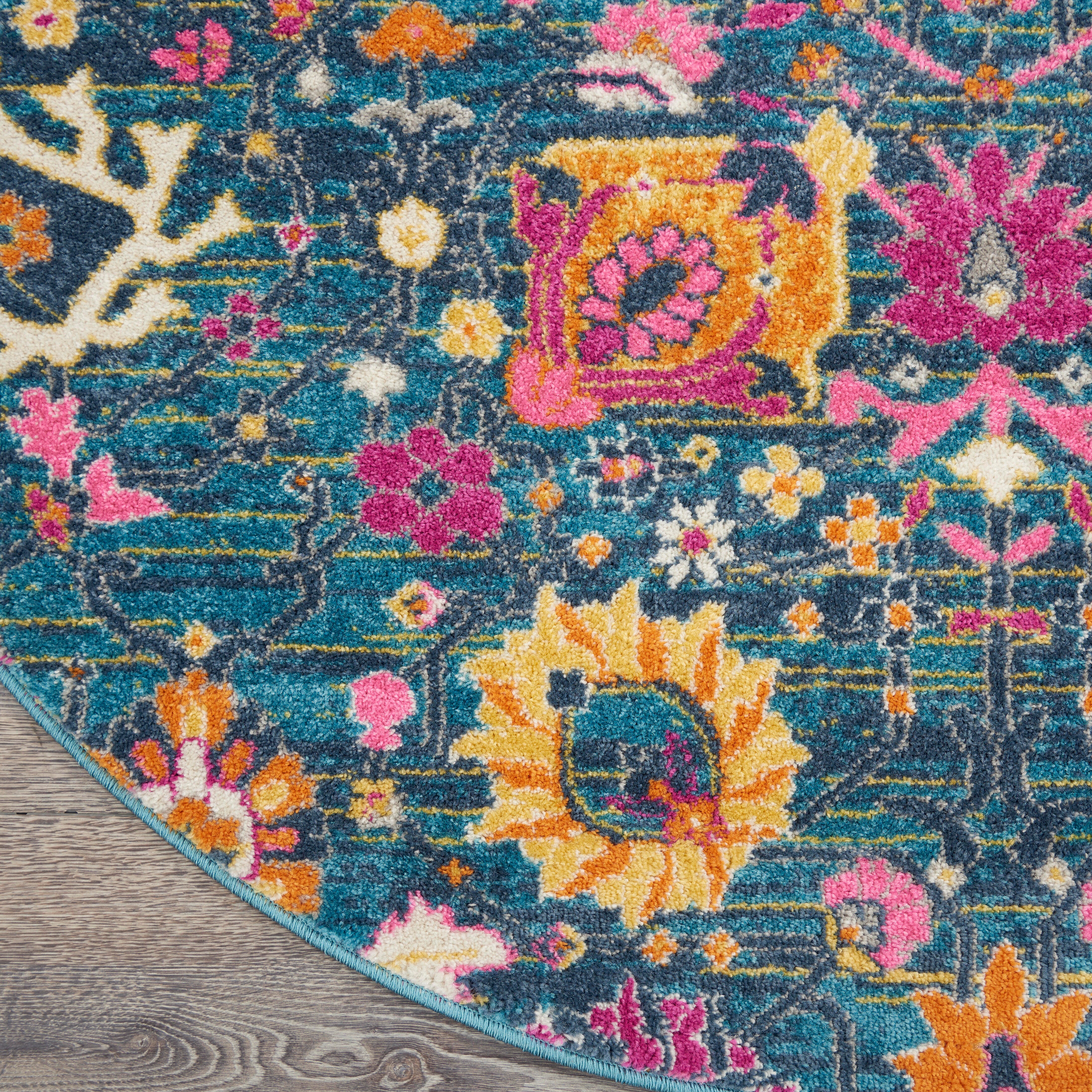 Nourison Home Nourison Passion 5'3" x ROUND Denim Bohemian Indoor Rug, Denim, large