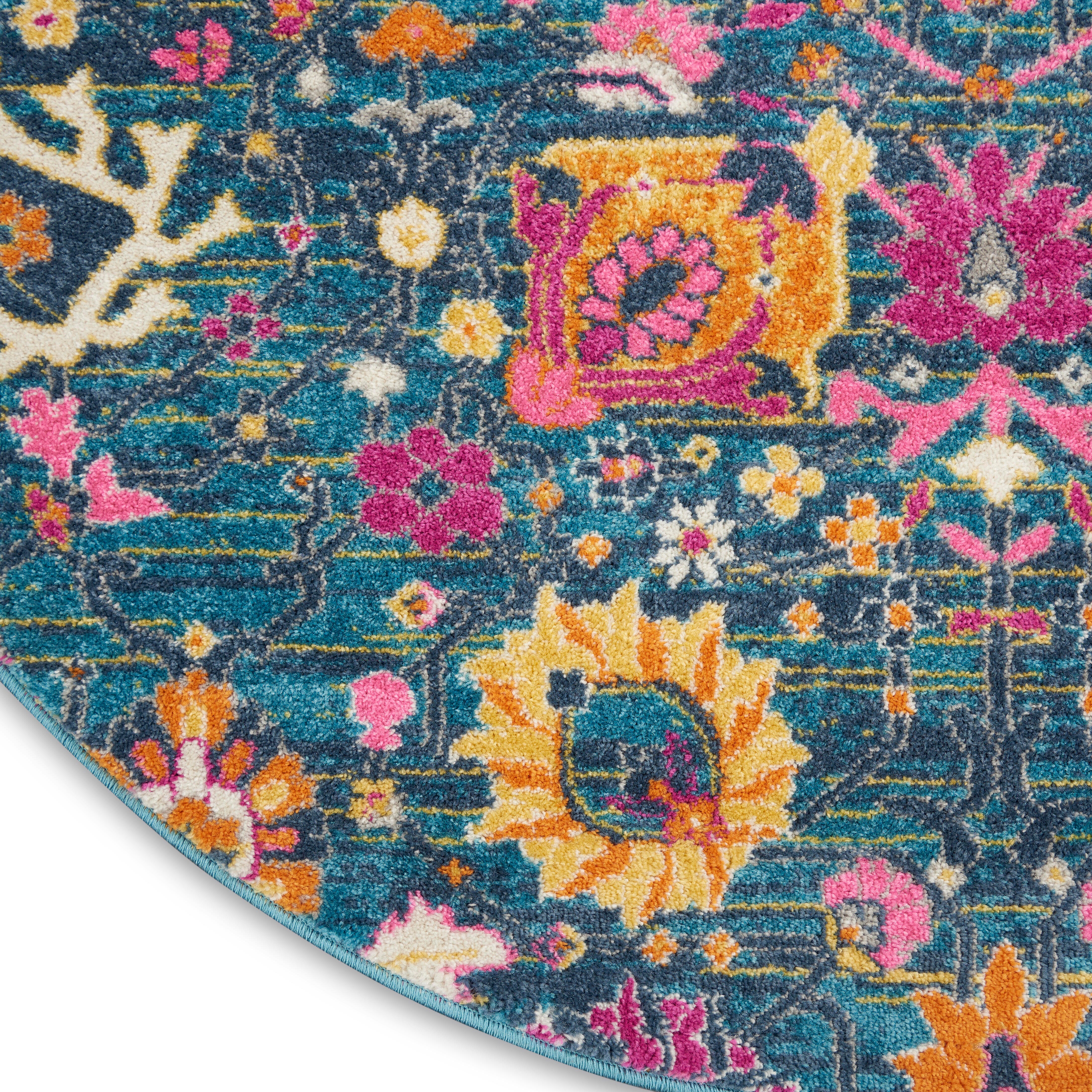 Nourison Home Nourison Passion 5'3" x ROUND Denim Bohemian Indoor Rug, Denim, large