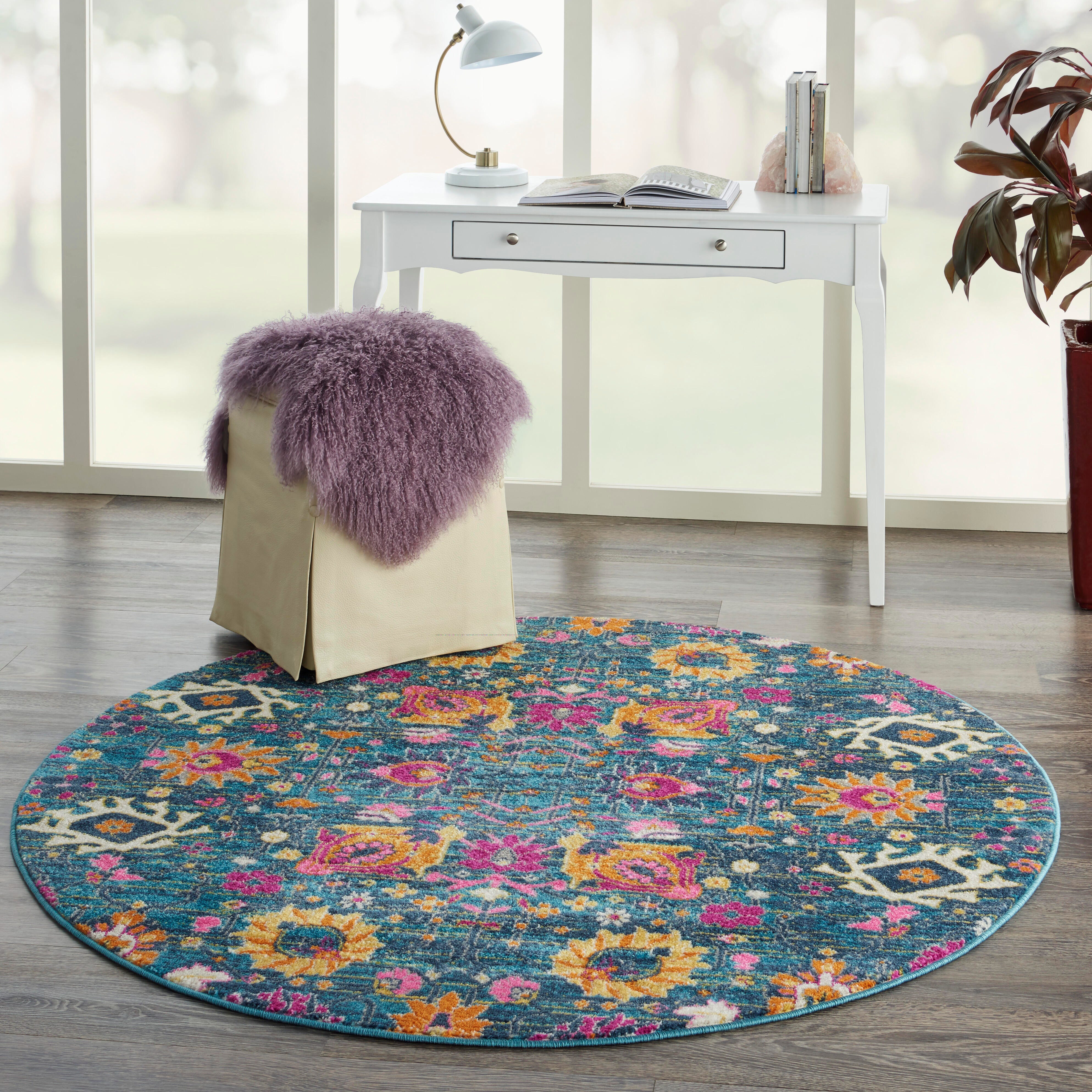 Nourison Home Nourison Passion 5'3" x ROUND Denim Bohemian Indoor Rug, Denim, large