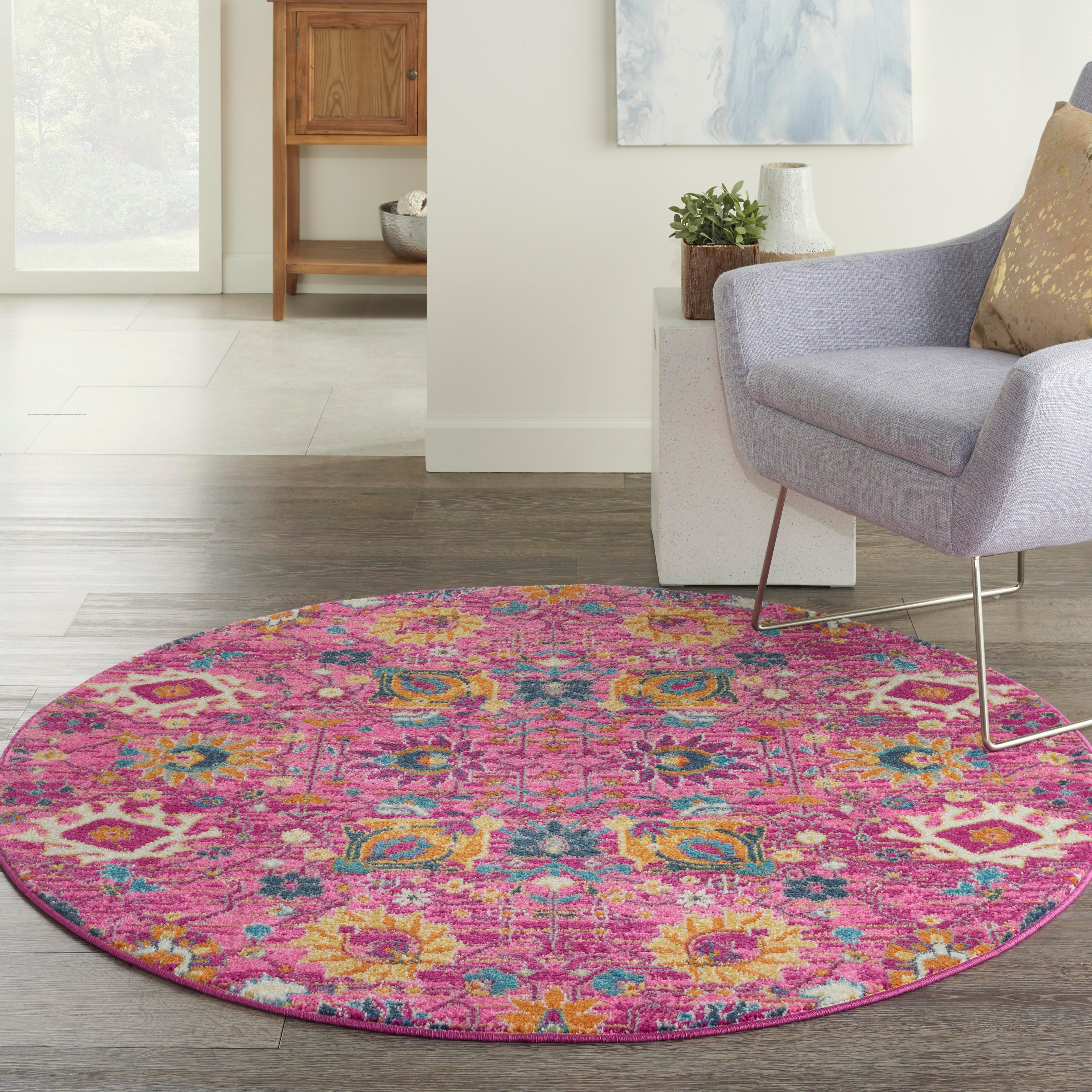 Nourison Home Nourison Passion 5'3" x ROUND Fuchsia Bohemian Indoor Rug, Fuchsia, rollover