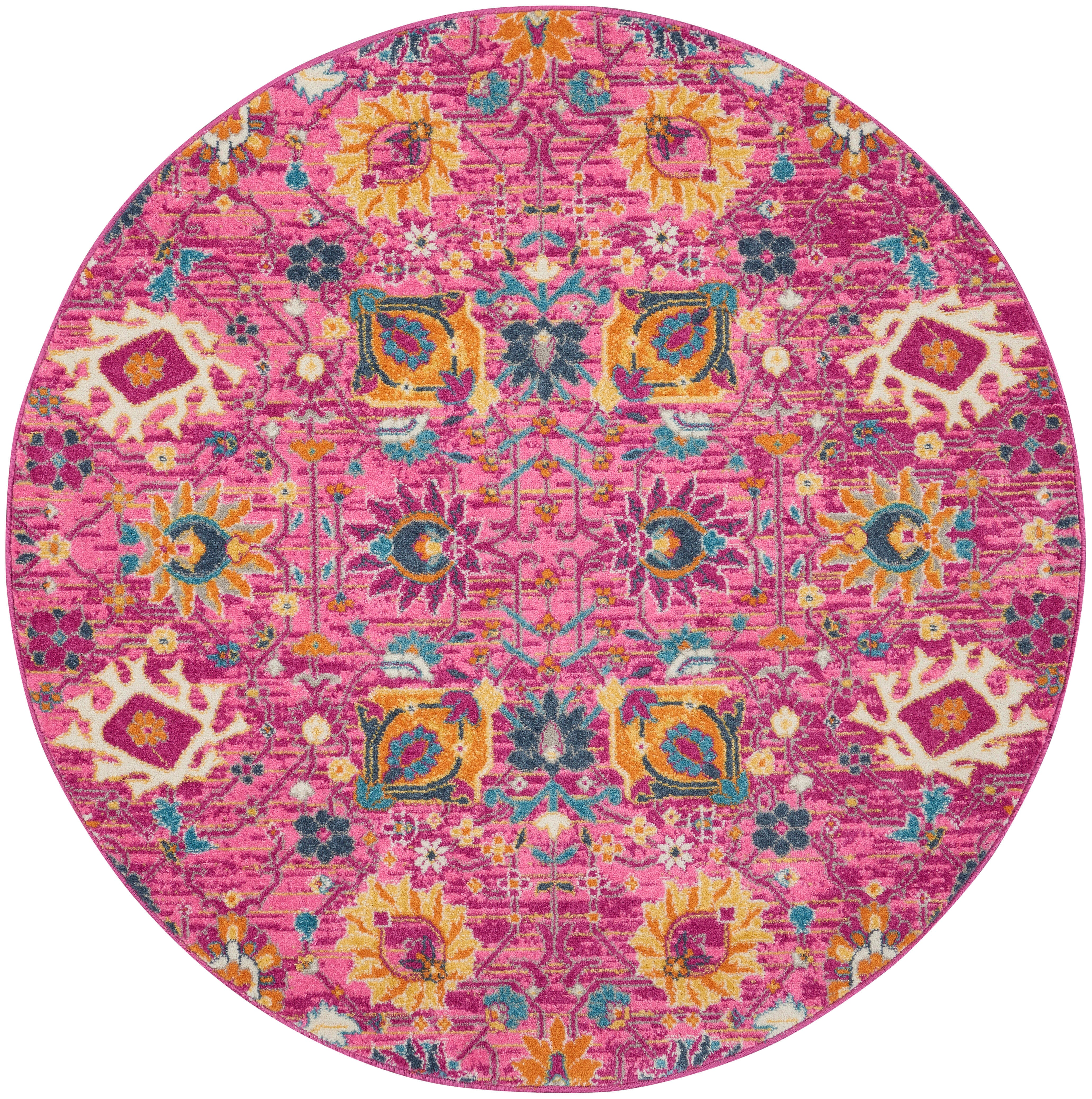 Nourison Home Nourison Passion 5'3" x ROUND Fuchsia Bohemian Indoor Rug, Fuchsia, large