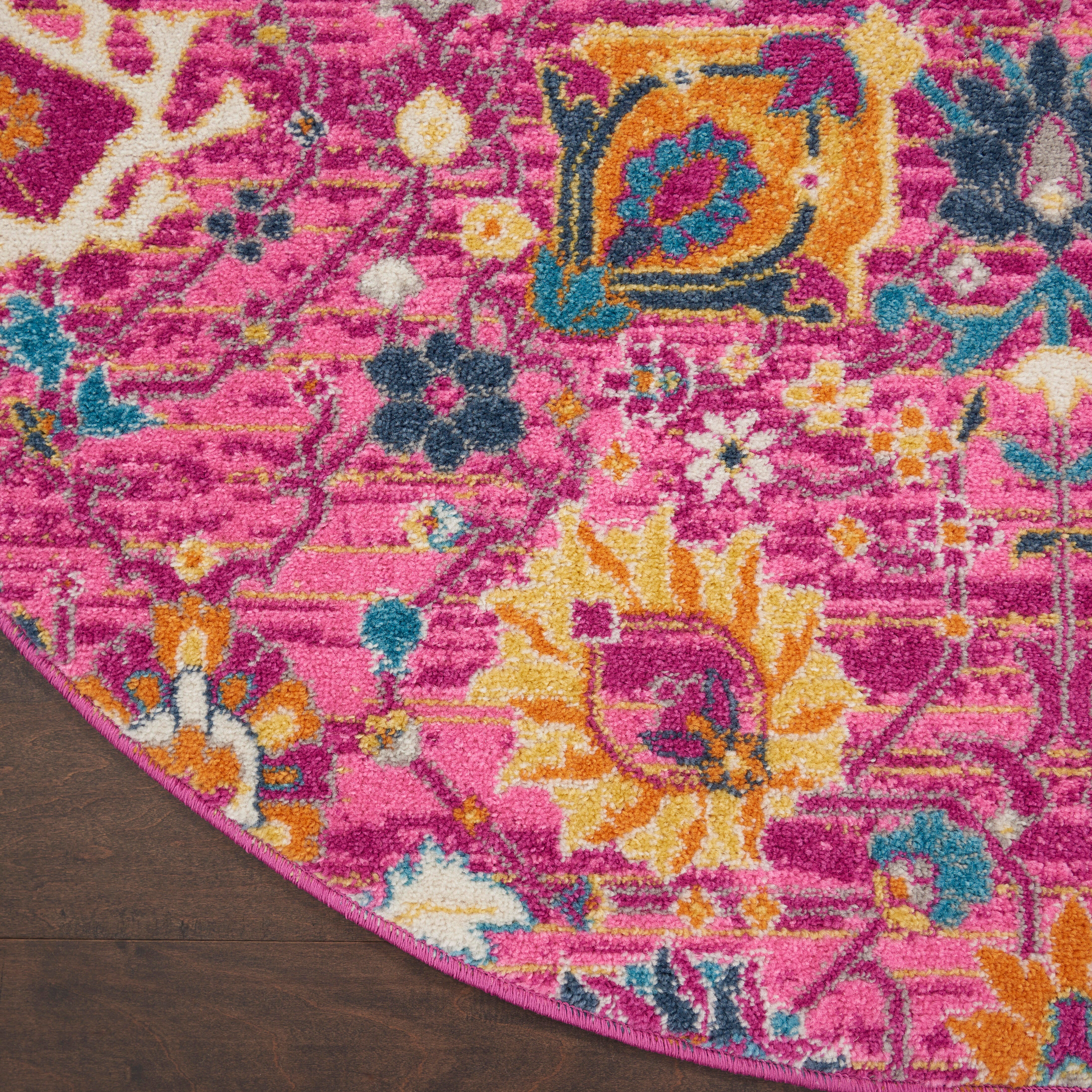 Nourison Home Nourison Passion 5'3" x ROUND Fuchsia Bohemian Indoor Rug, Fuchsia, large