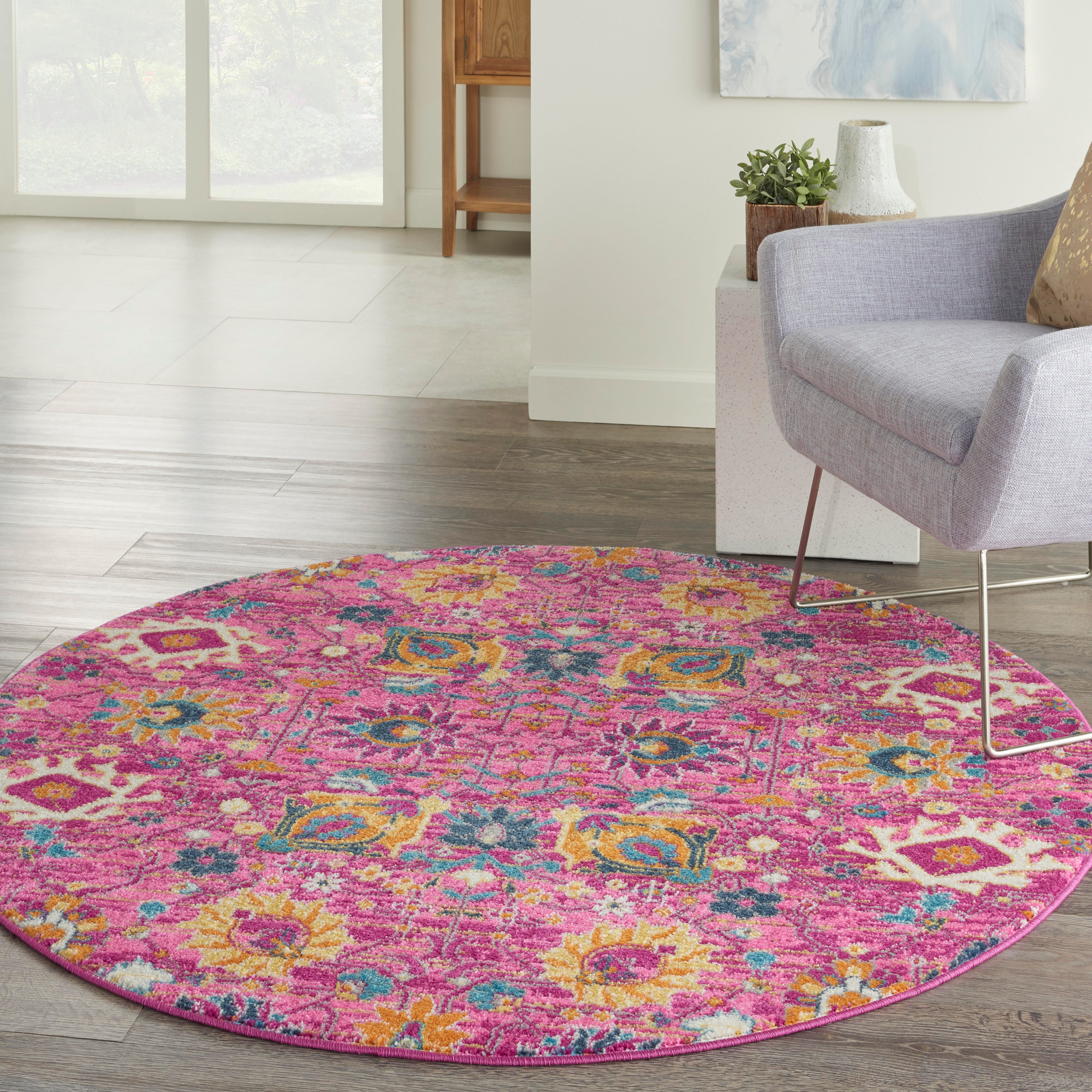 Nourison Home Nourison Passion 5'3" x ROUND Fuchsia Bohemian Indoor Rug, Fuchsia, large