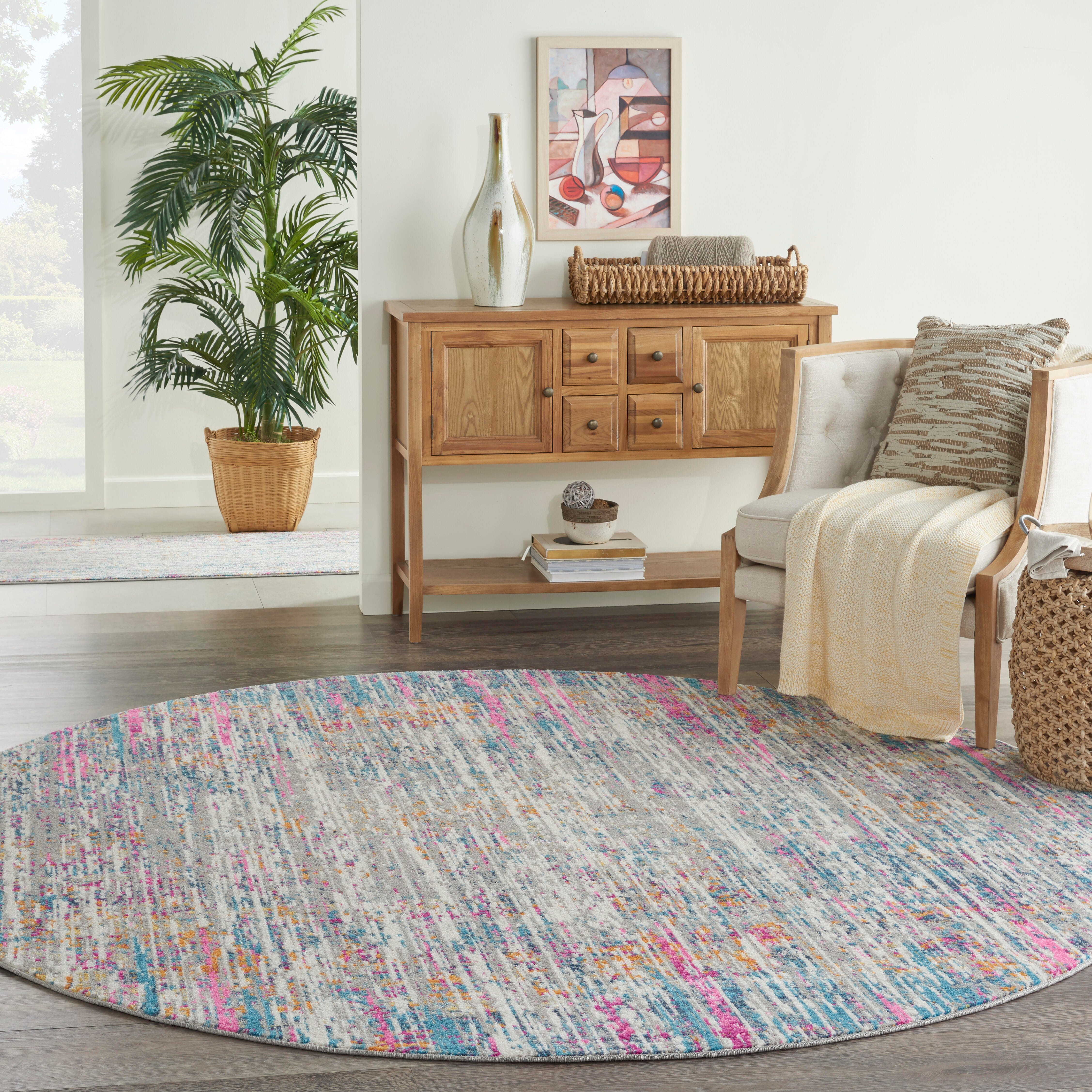 Nourison Nourison Passion 8' x ROUND Ivory/Multi Modern Indoor Rug, Ivory/Multi, large