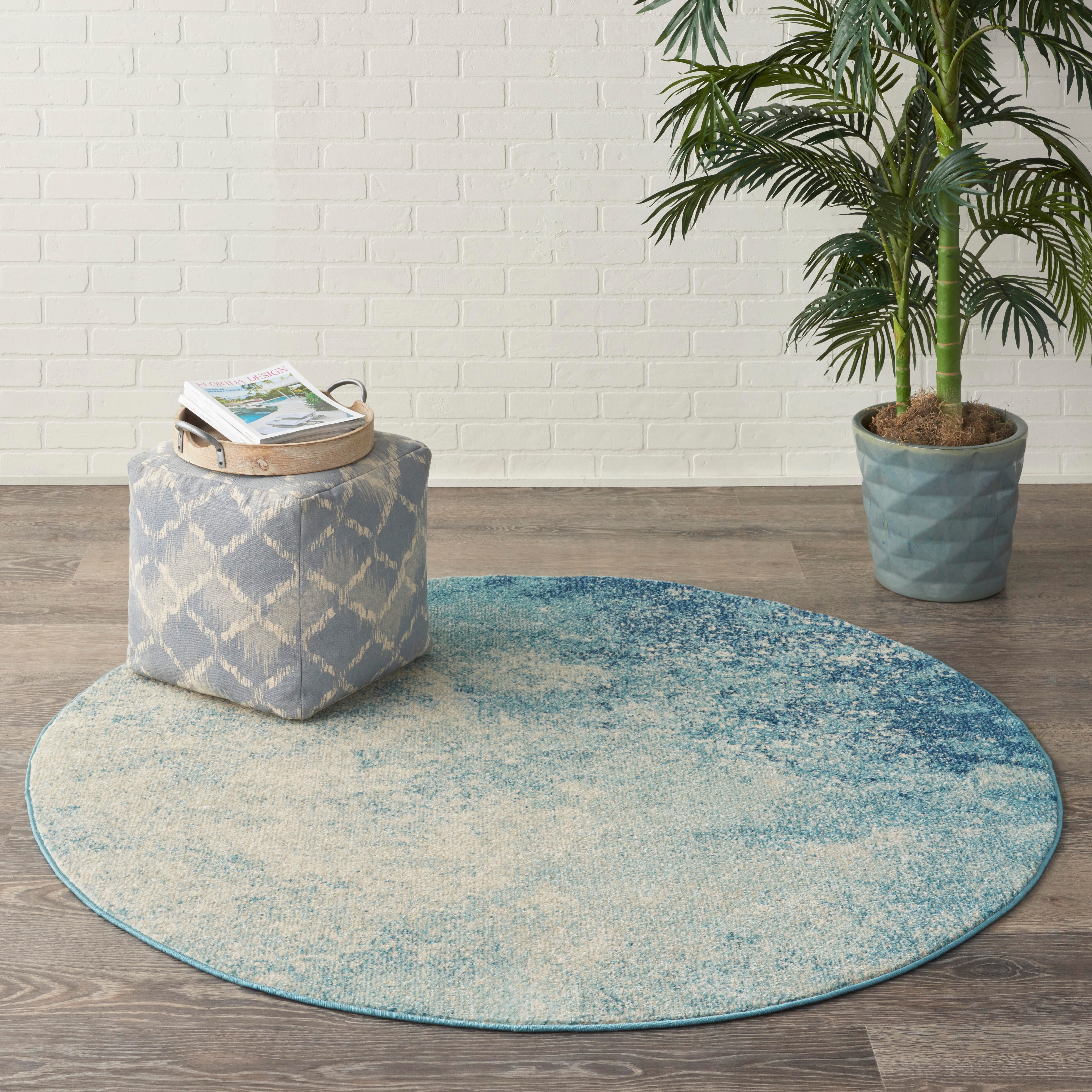 Nourison Home Nourison Passion 5'3" x ROUND Navy Light Blue Modern Indoor Rug, Navy/Light Blue, rollover
