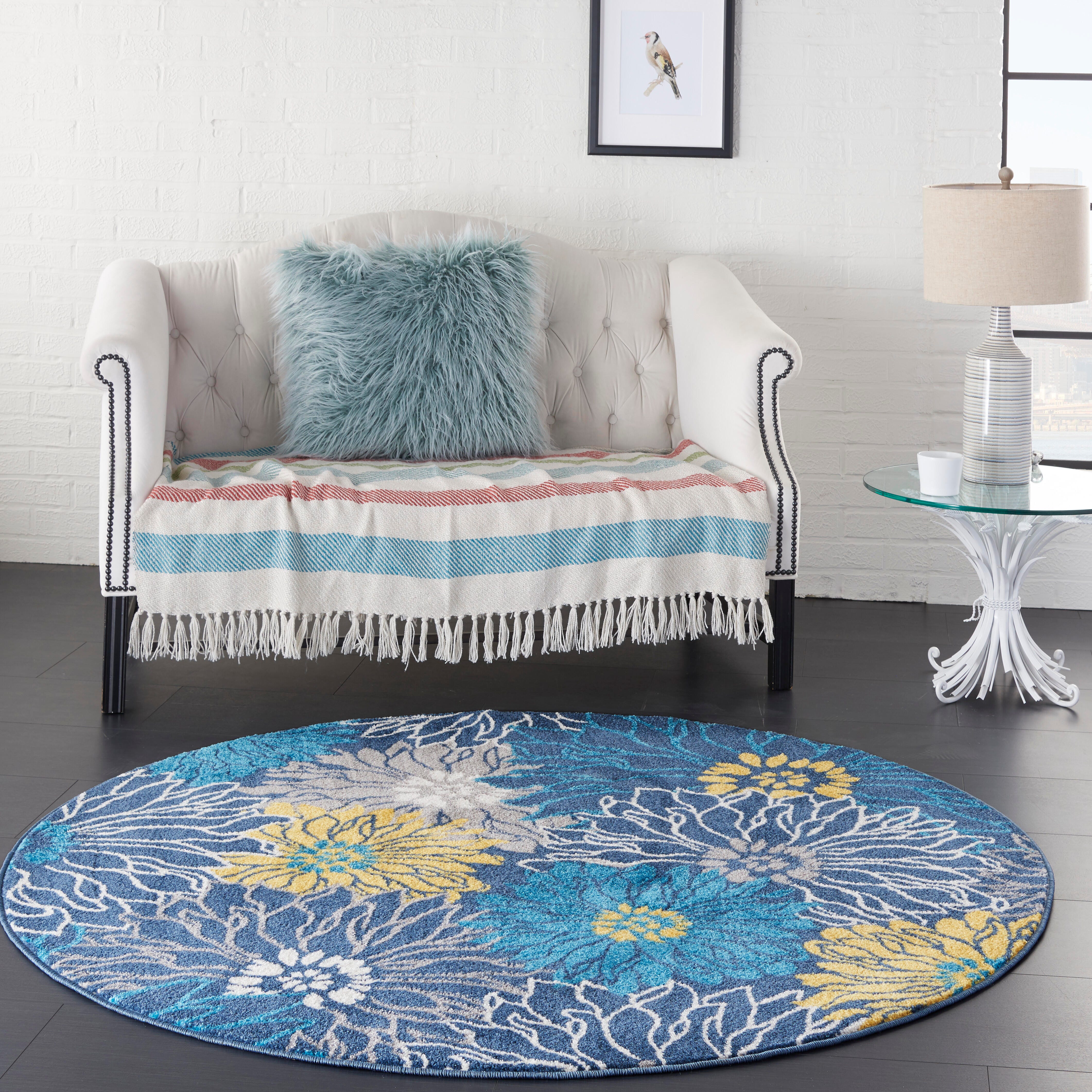 Nourison Nourison Passion 4' x ROUND Blue Contemporary Indoor Rug, Blue, large