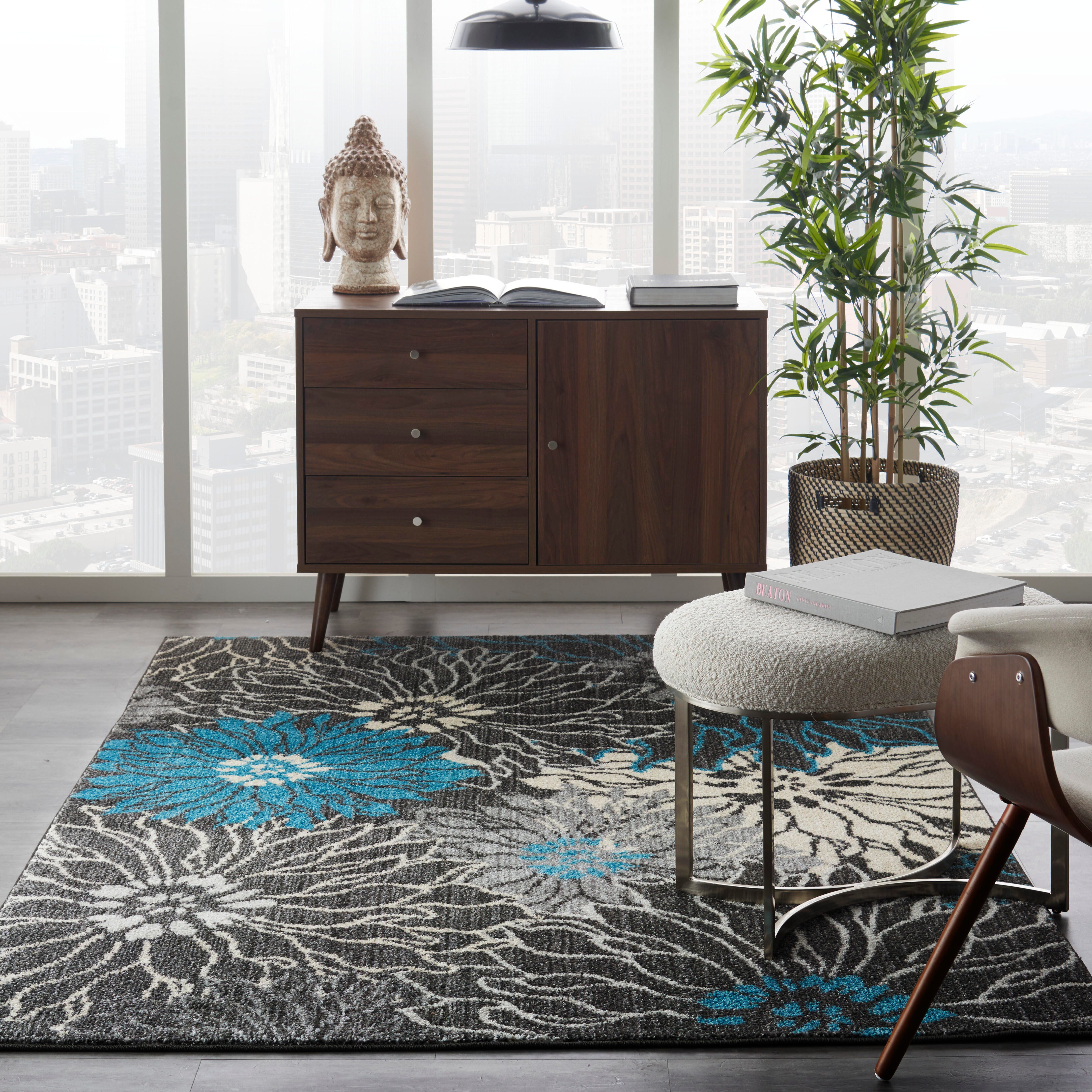 Nourison Nourison Passion 5'3" x 7'3" Charcoal/Blue Contemporary Indoor Rug, Charcoal/Blue, rollover