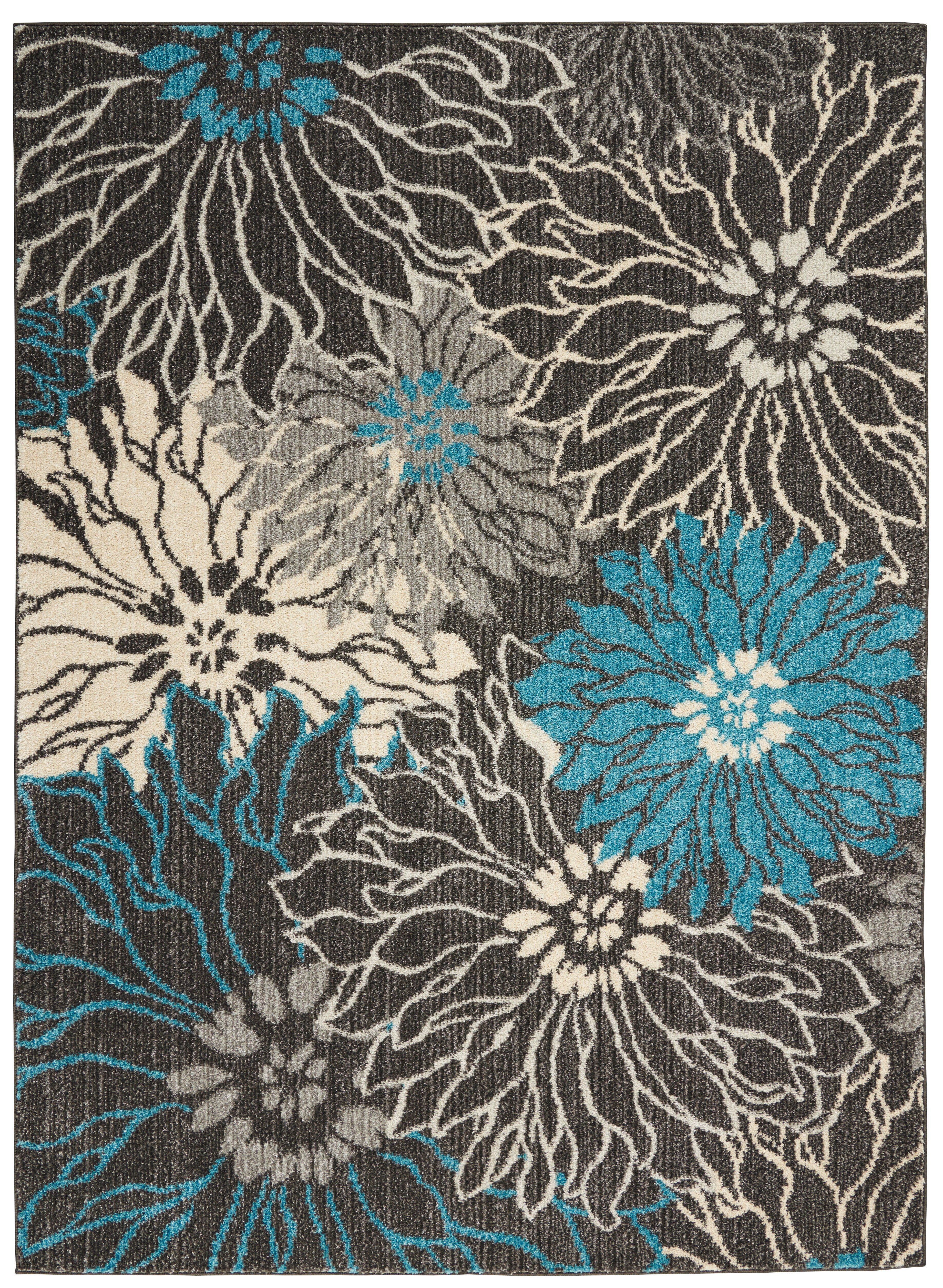 Nourison Nourison Passion 5'3" x 7'3" Charcoal/Blue Contemporary Indoor Rug, Charcoal/Blue, large
