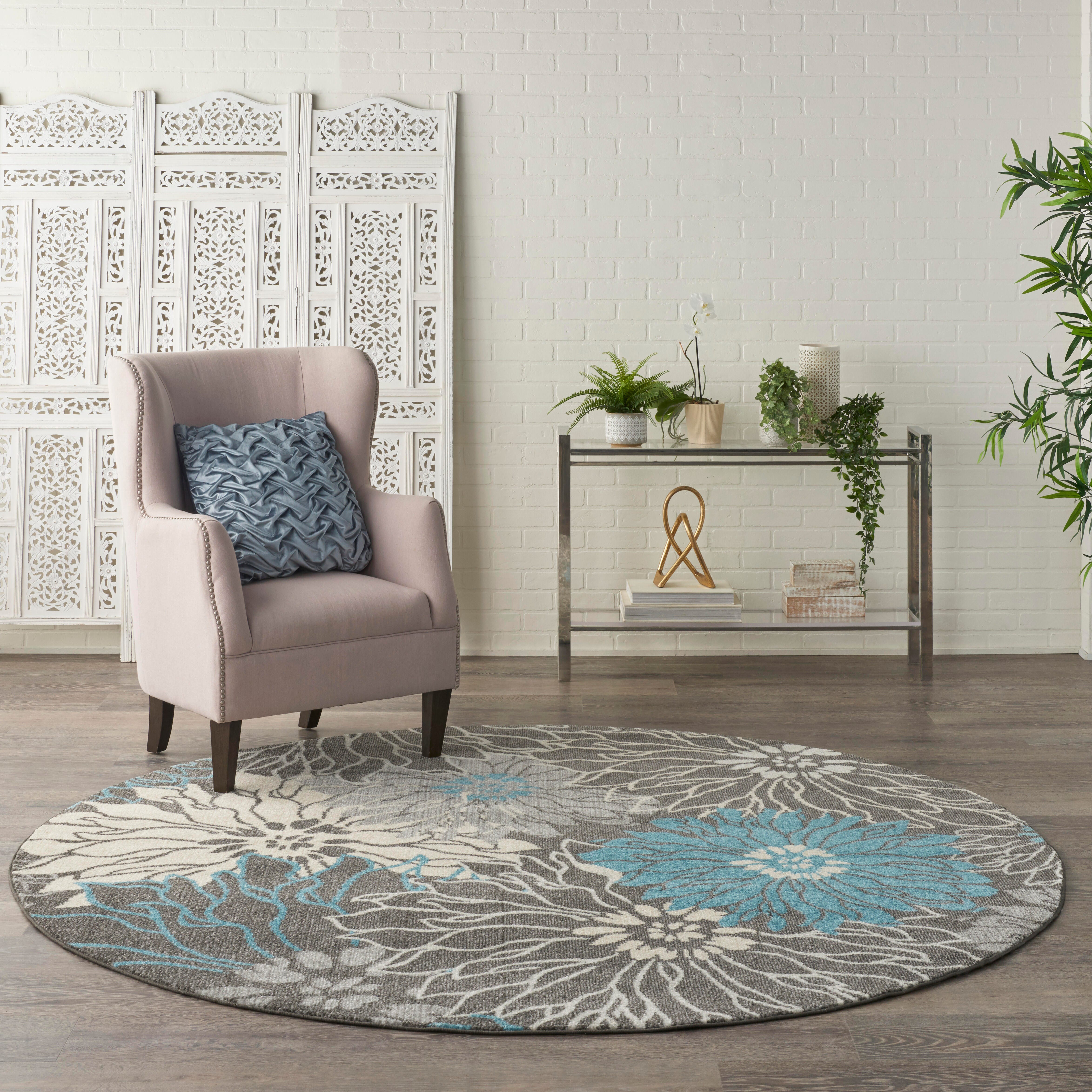 Nourison Nourison Passion 8' ROUND Charcoal/Blue Contemporary Indoor Rug, Charcoal/Blue, rollover