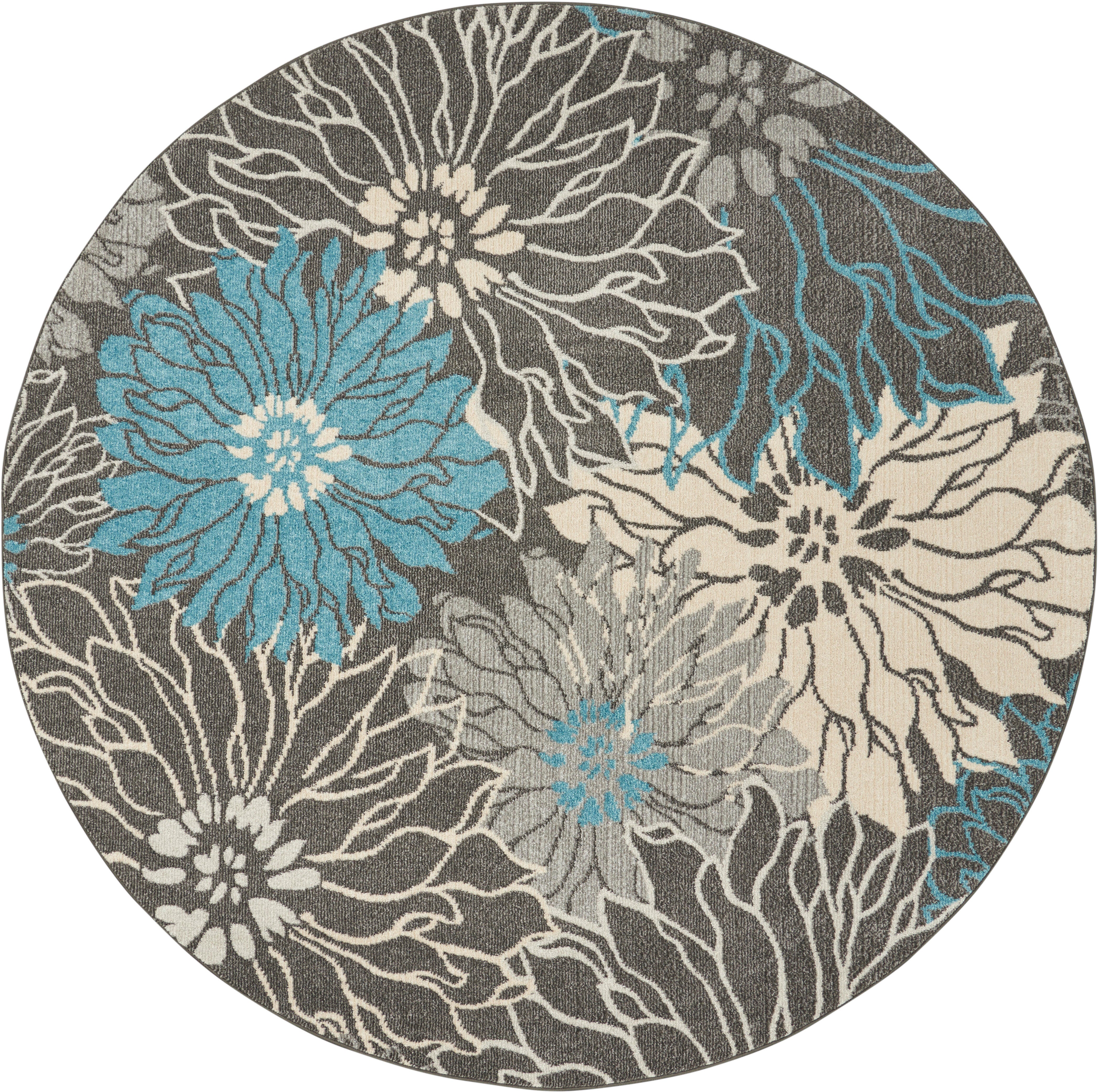 Nourison Nourison Passion 8' ROUND Charcoal/Blue Contemporary Indoor Rug, Charcoal/Blue, large
