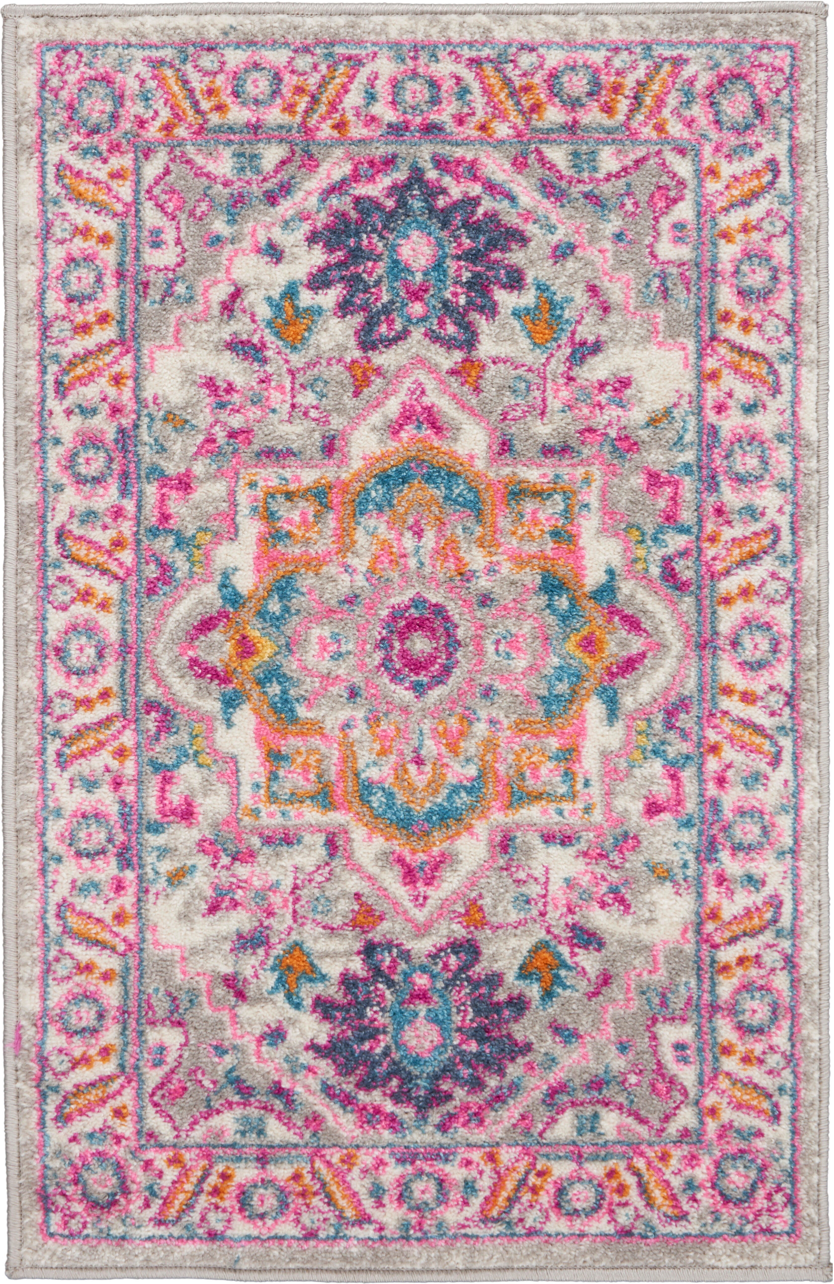 Nourison Passion 2' X 3' Gray And Pink Persian Area Rug, Light Gray/Pink, large