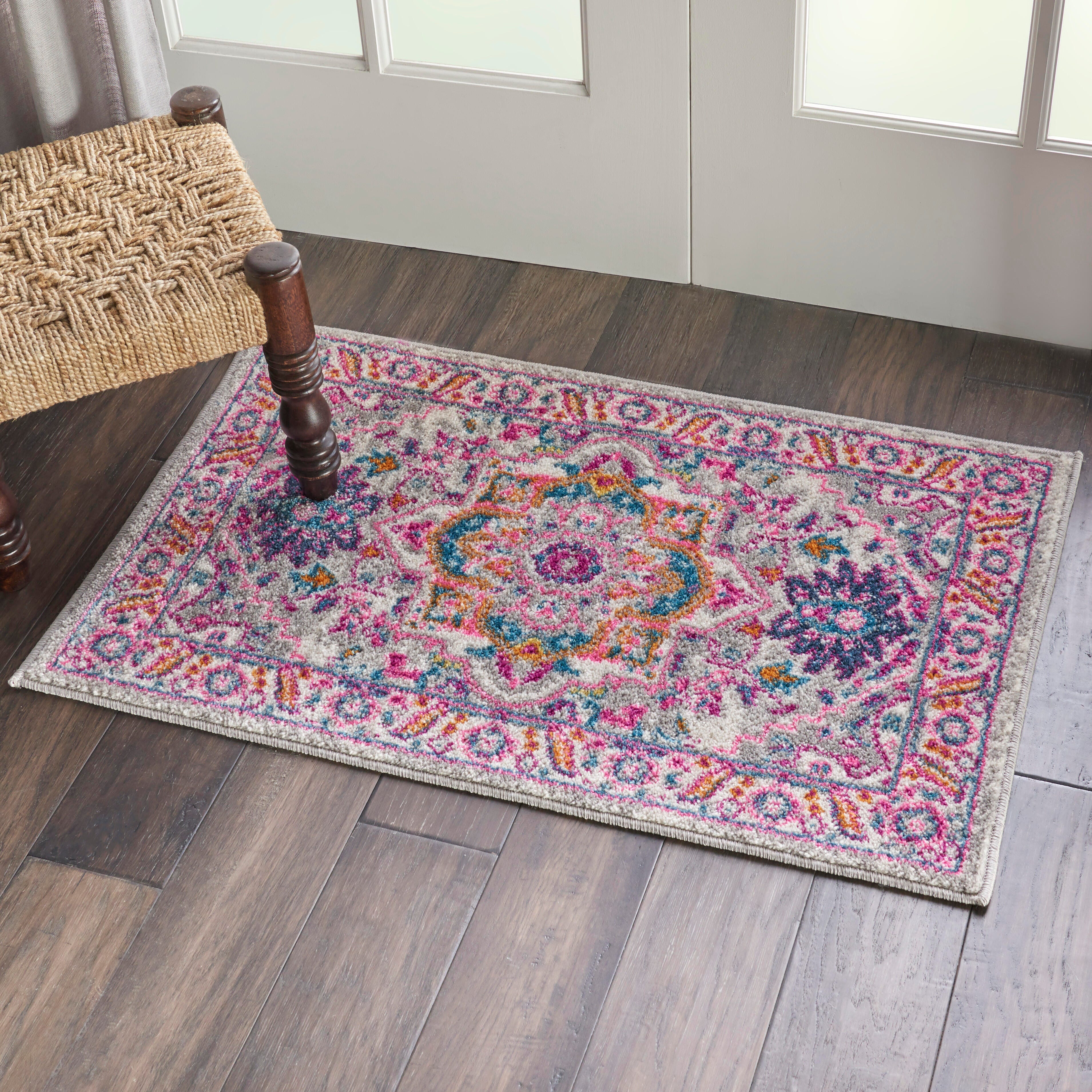 Nourison Passion 2' X 3' Gray And Pink Persian Area Rug, Light Gray/Pink, large
