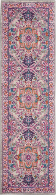 Nourison Passion Gray And Pink 8' Runner Hallway Rug, Light Gray/Pink