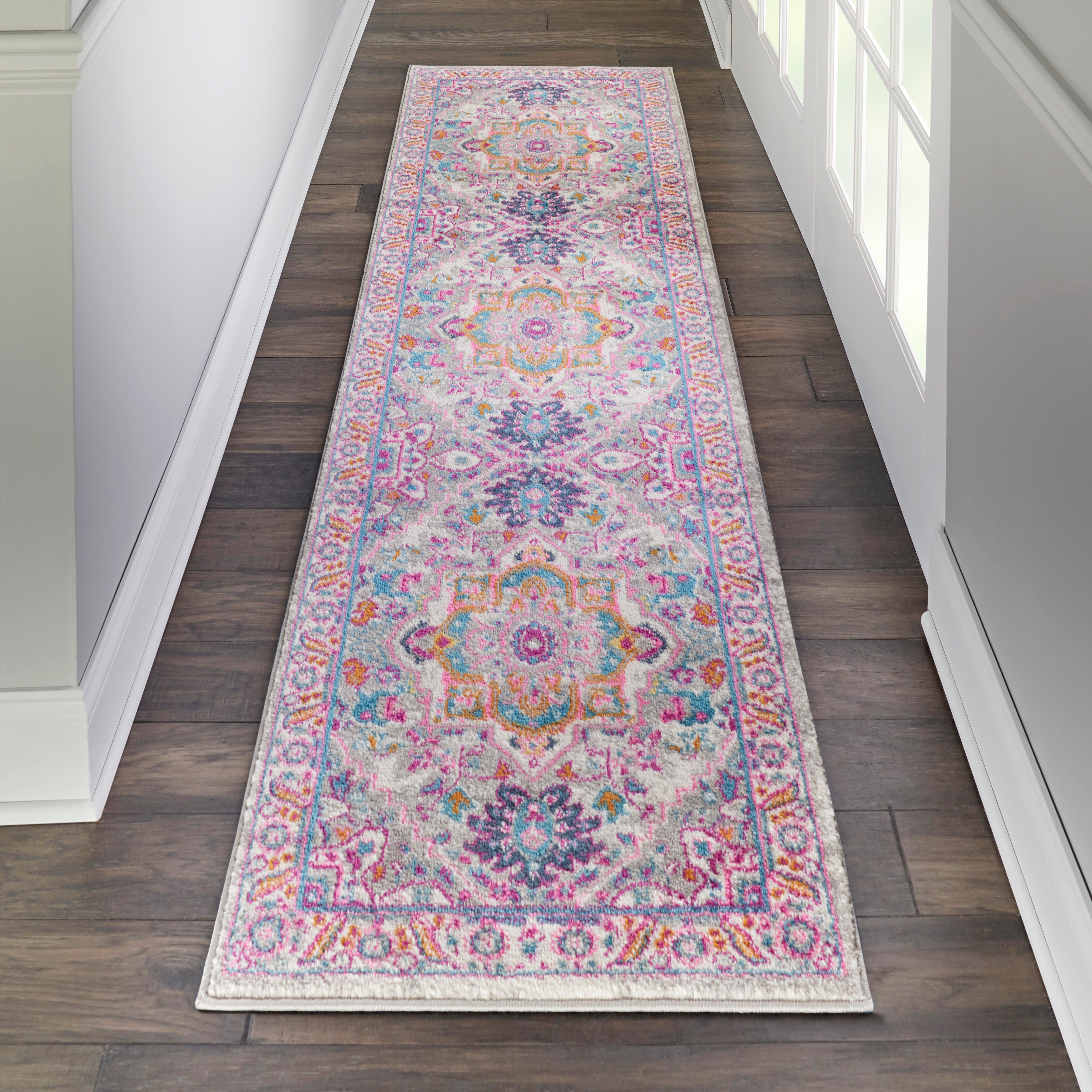 Nourison Nourison Passion 2'2" x 10' Light Grey/Pink Bohemian Indoor Rug, Light Gray/Pink, rollover