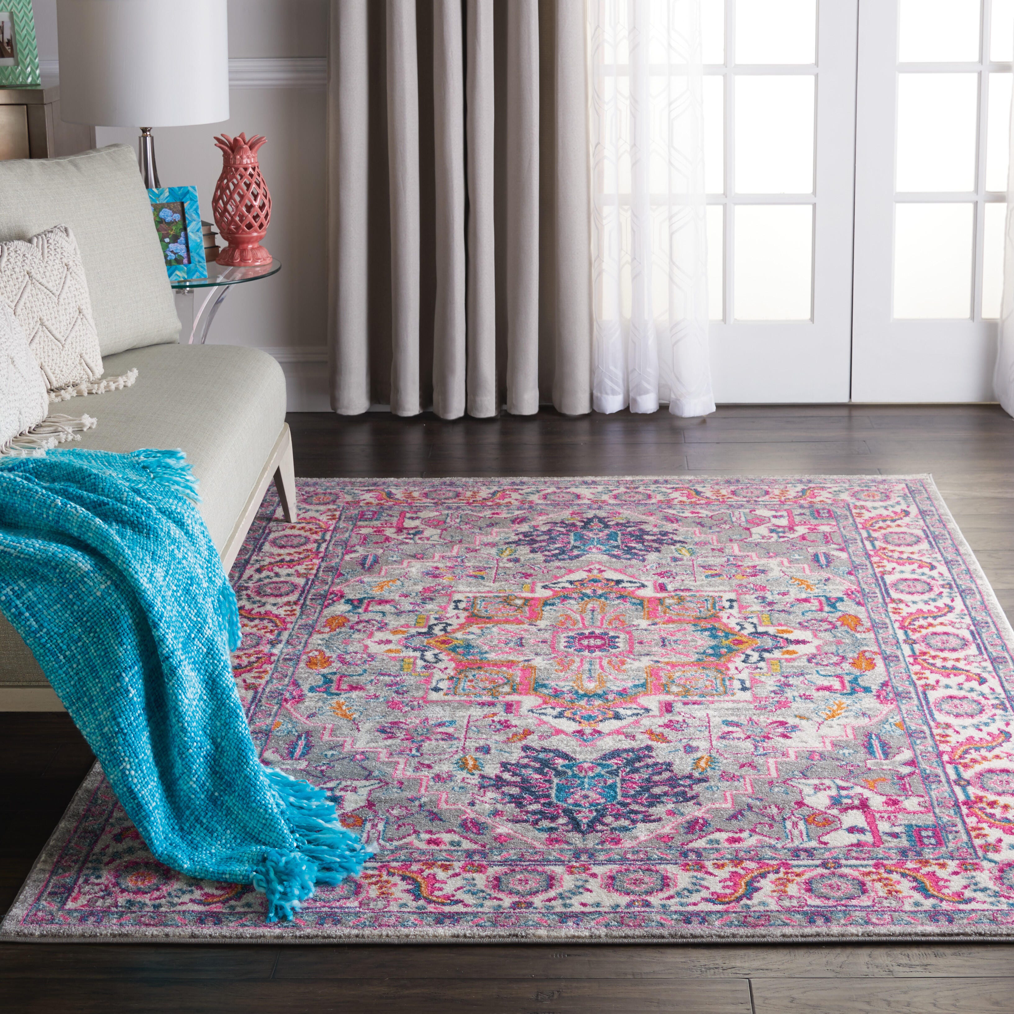 Nourison Nourison Passion 5'3" x 7'3" Light Grey/Pink Bohemian Indoor Rug, Light Gray/Pink, rollover