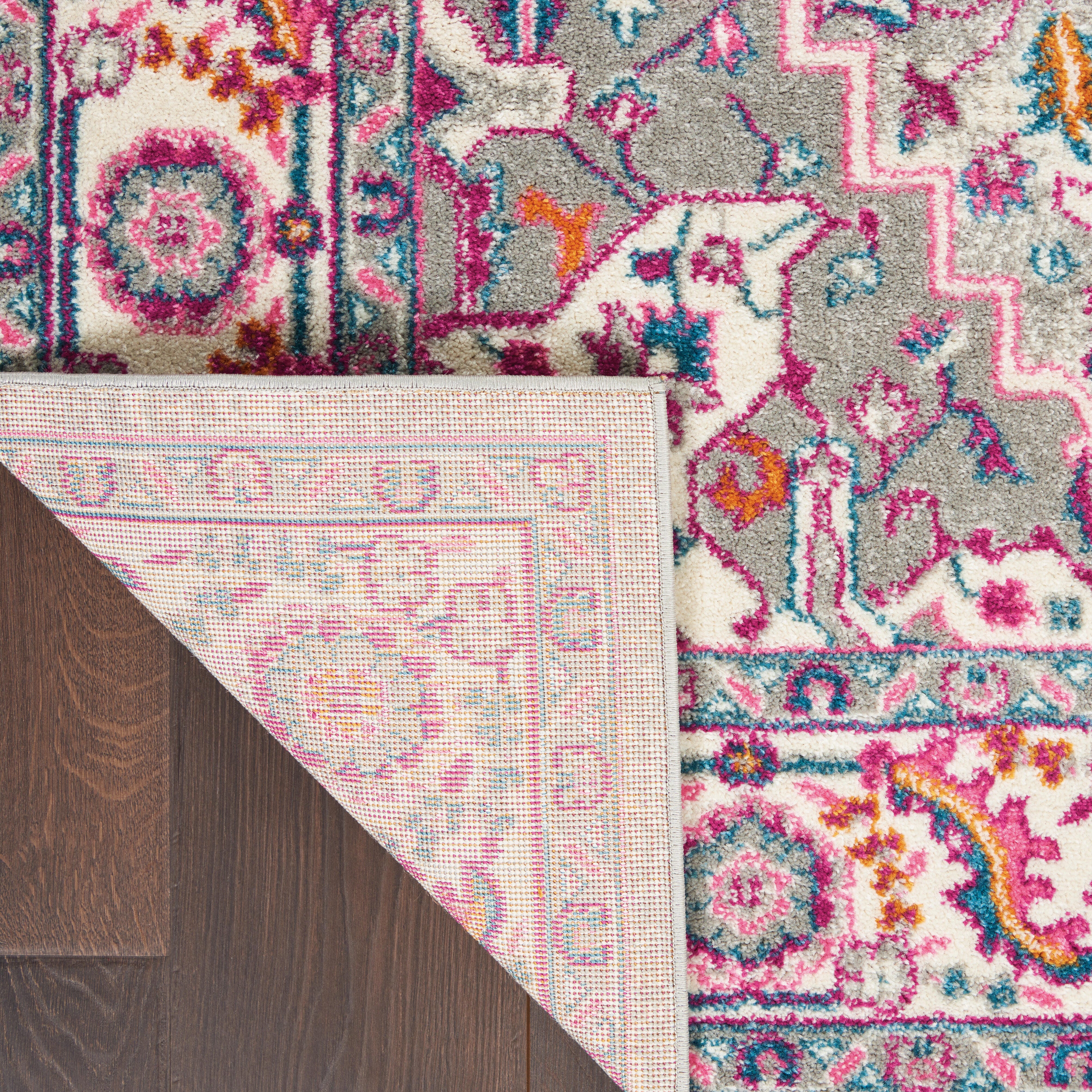 Nourison Nourison Passion 5'3" x 7'3" Light Grey/Pink Bohemian Indoor Rug, Light Gray/Pink, large