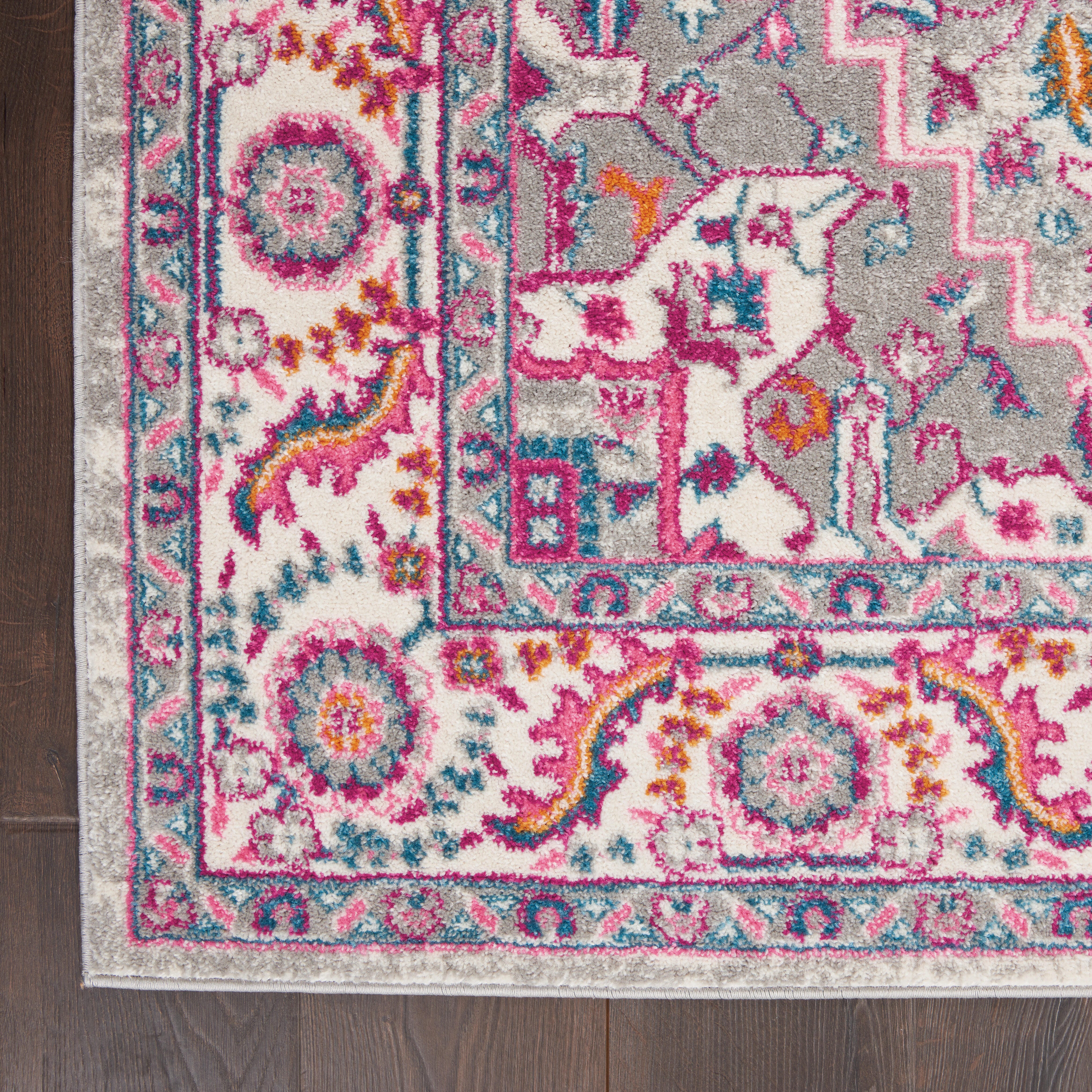 Nourison Nourison Passion 5'3" x 7'3" Light Grey/Pink Bohemian Indoor Rug, Light Gray/Pink, large