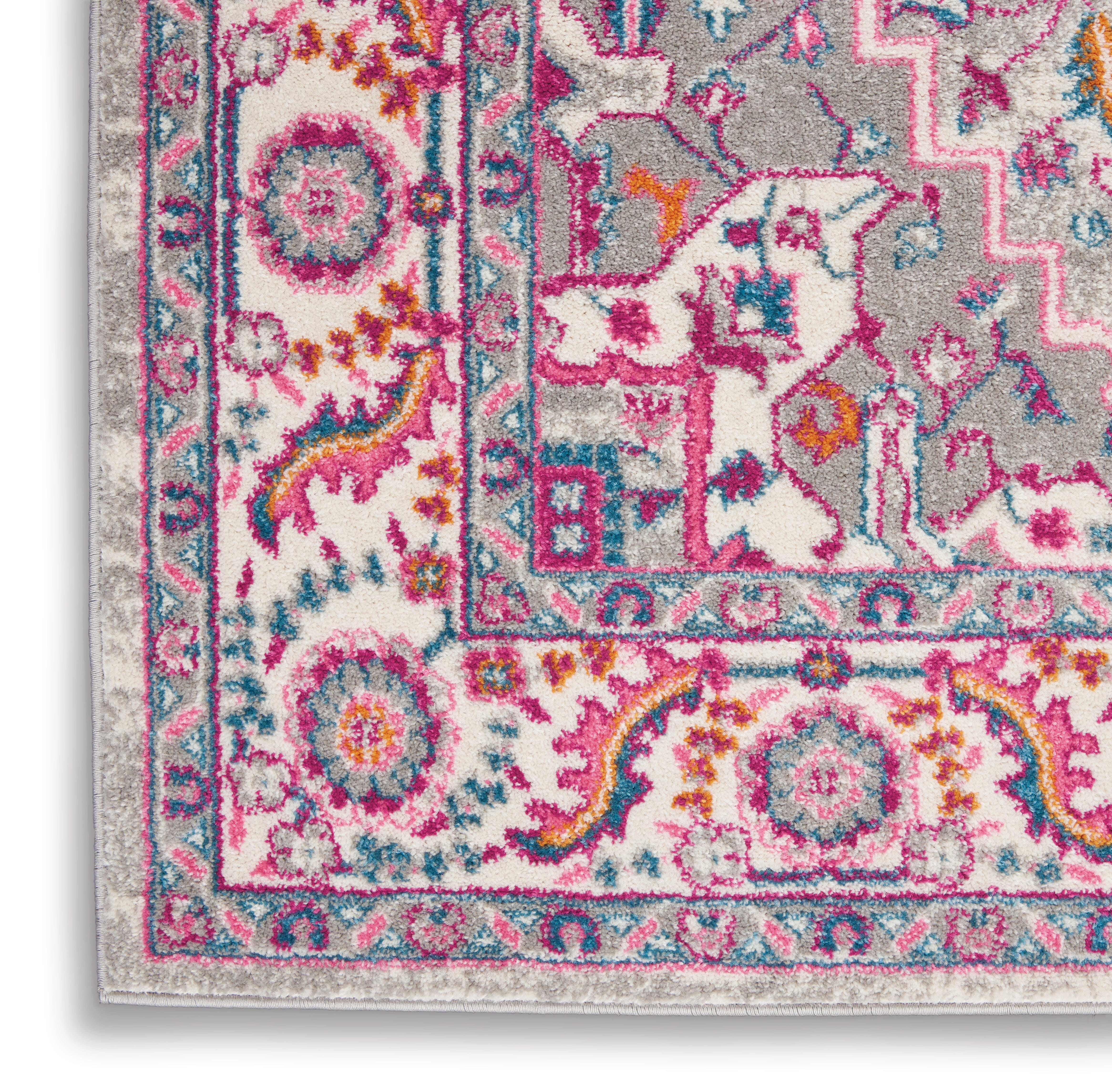 Nourison Nourison Passion 5'3" x 7'3" Light Grey/Pink Bohemian Indoor Rug, Light Gray/Pink, large