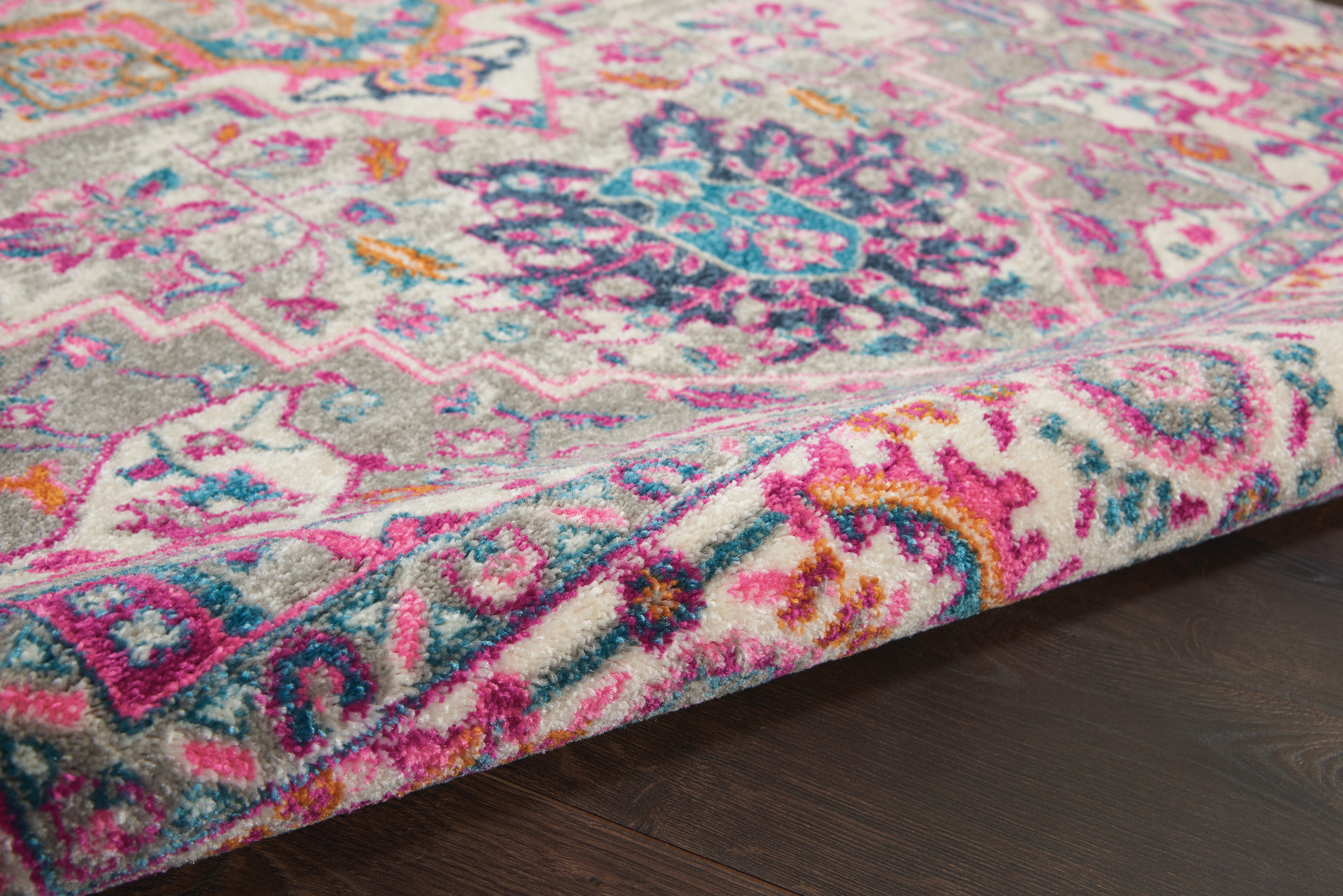 Nourison Nourison Passion 5'3" x 7'3" Light Grey/Pink Bohemian Indoor Rug, Light Gray/Pink, large