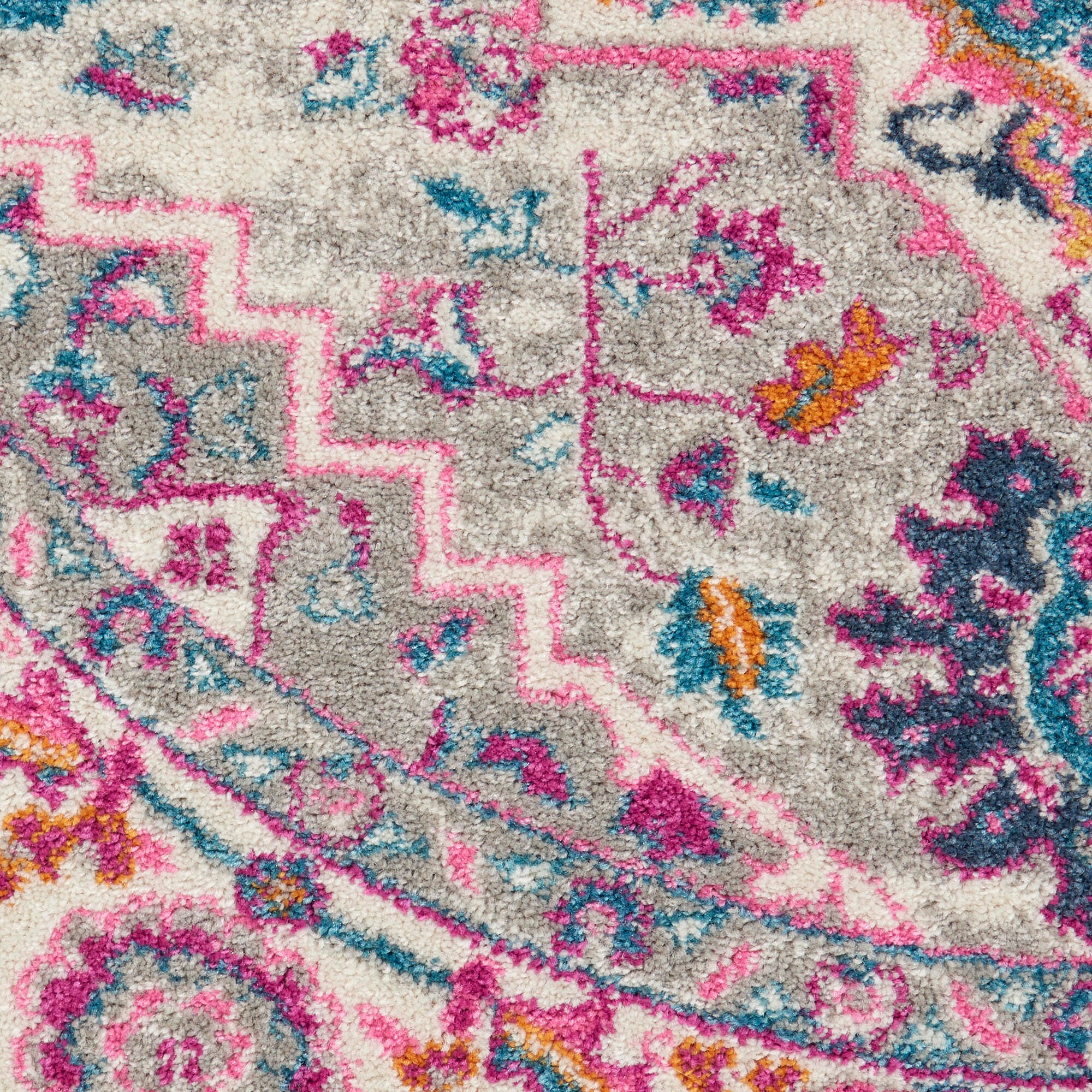 Nourison Nourison Passion 5'3" x ROUND Light Grey/Pink Bohemian Indoor Rug, Light Gray/Pink, large