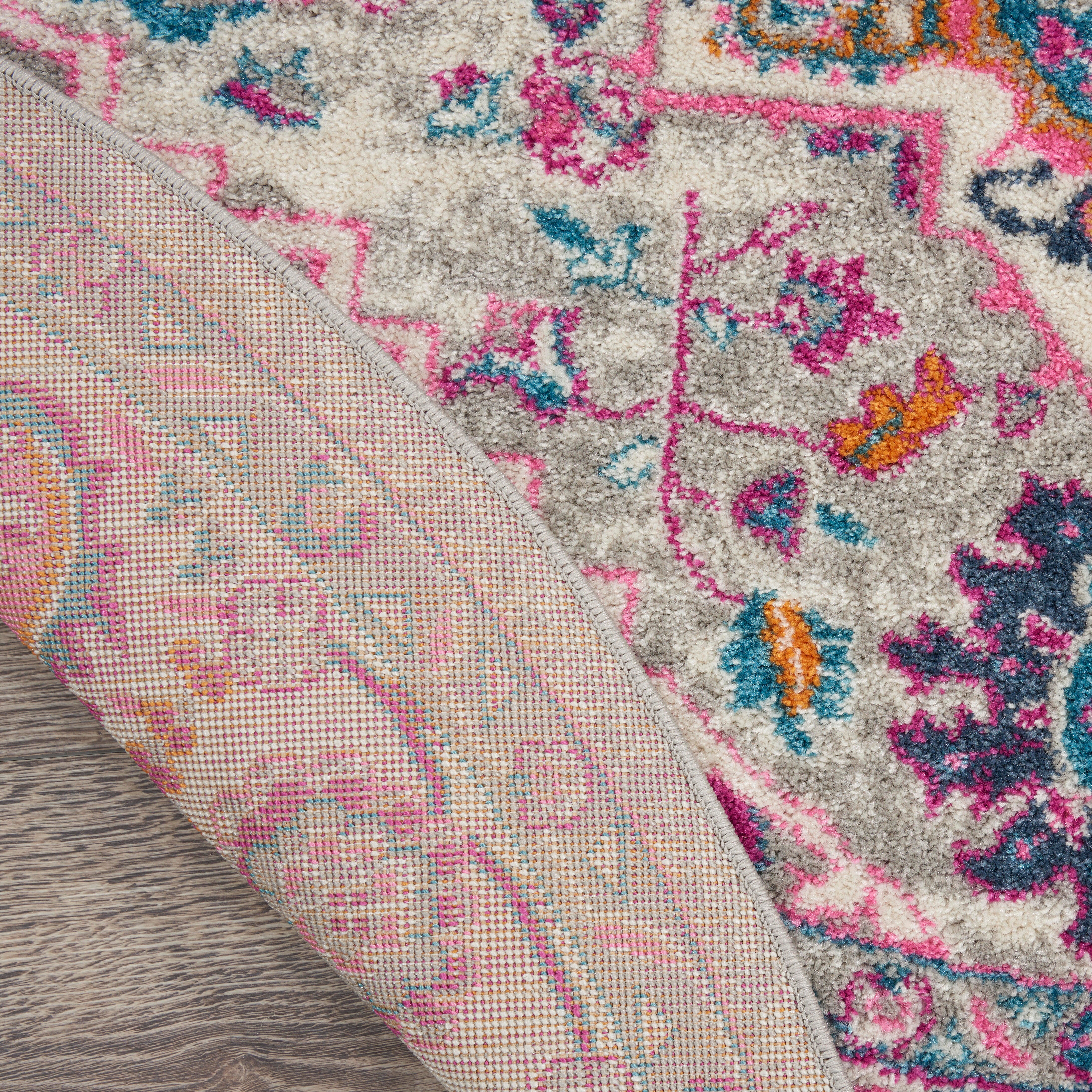 Nourison Nourison Passion 5'3" x ROUND Light Grey/Pink Bohemian Indoor Rug, Light Gray/Pink, large