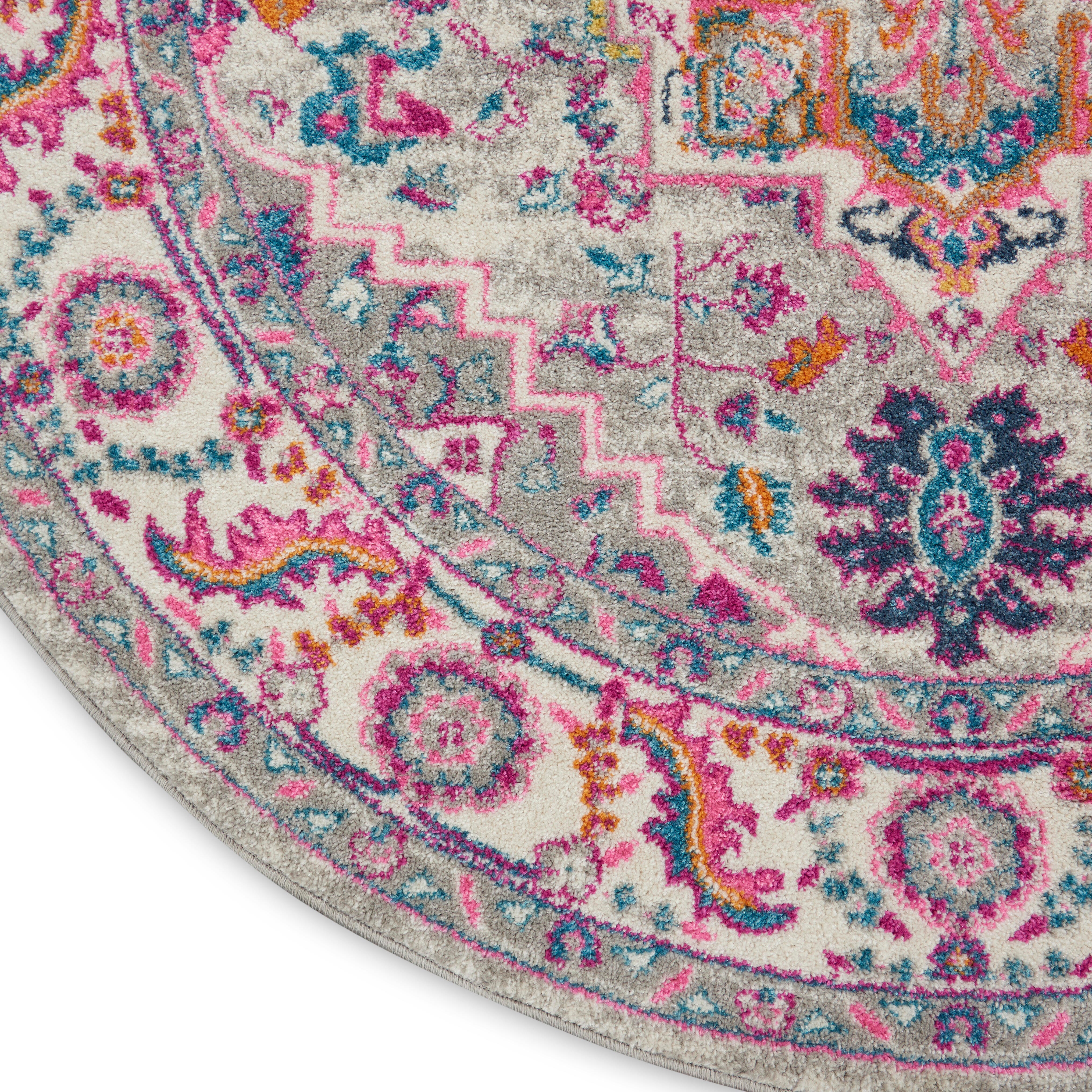 Nourison Nourison Passion 5'3" x ROUND Light Grey/Pink Bohemian Indoor Rug, Light Gray/Pink, large
