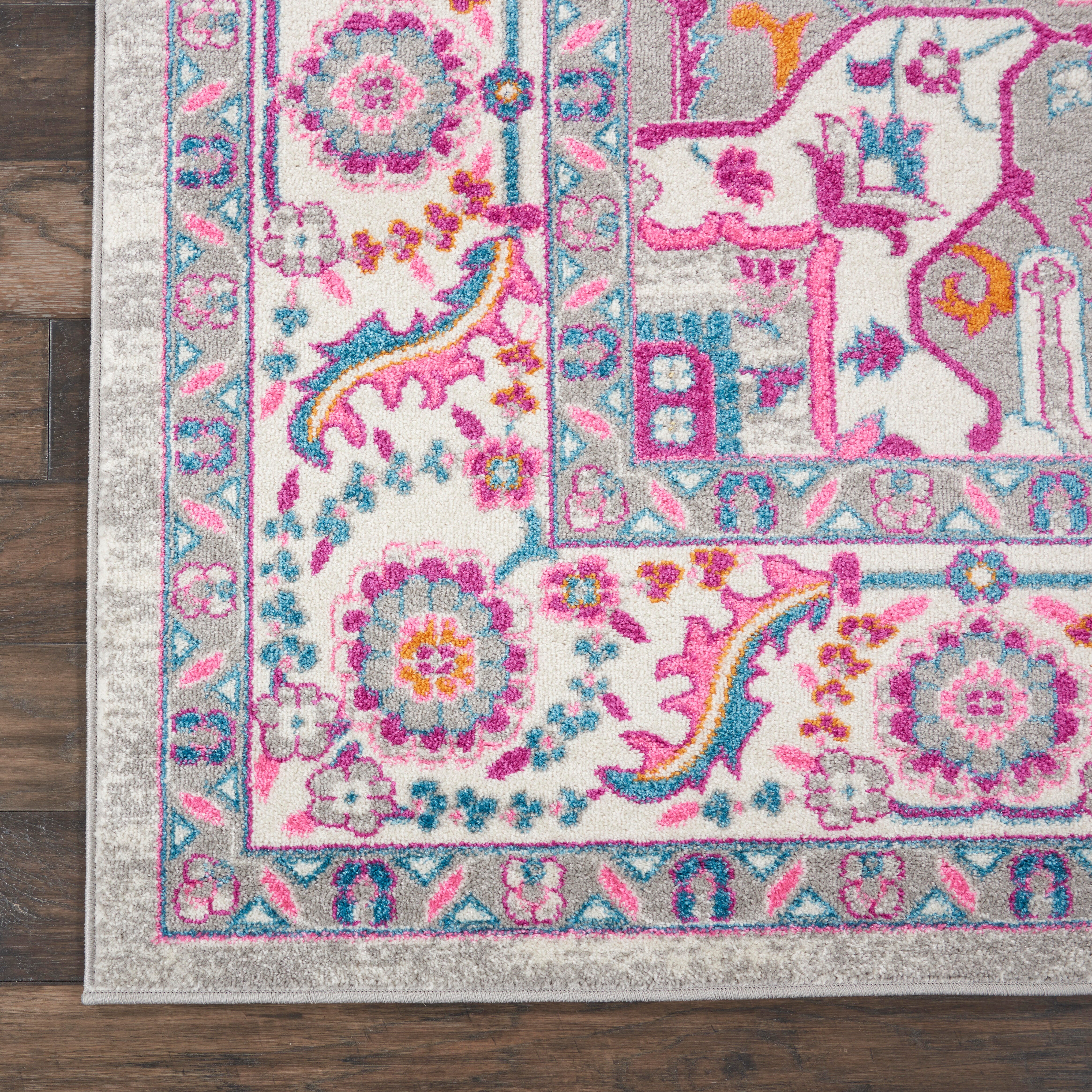 Nourison Nourison Passion 6'7" x 9'6" Light Grey/Pink Bohemian Indoor Rug, Light Gray/Pink, large