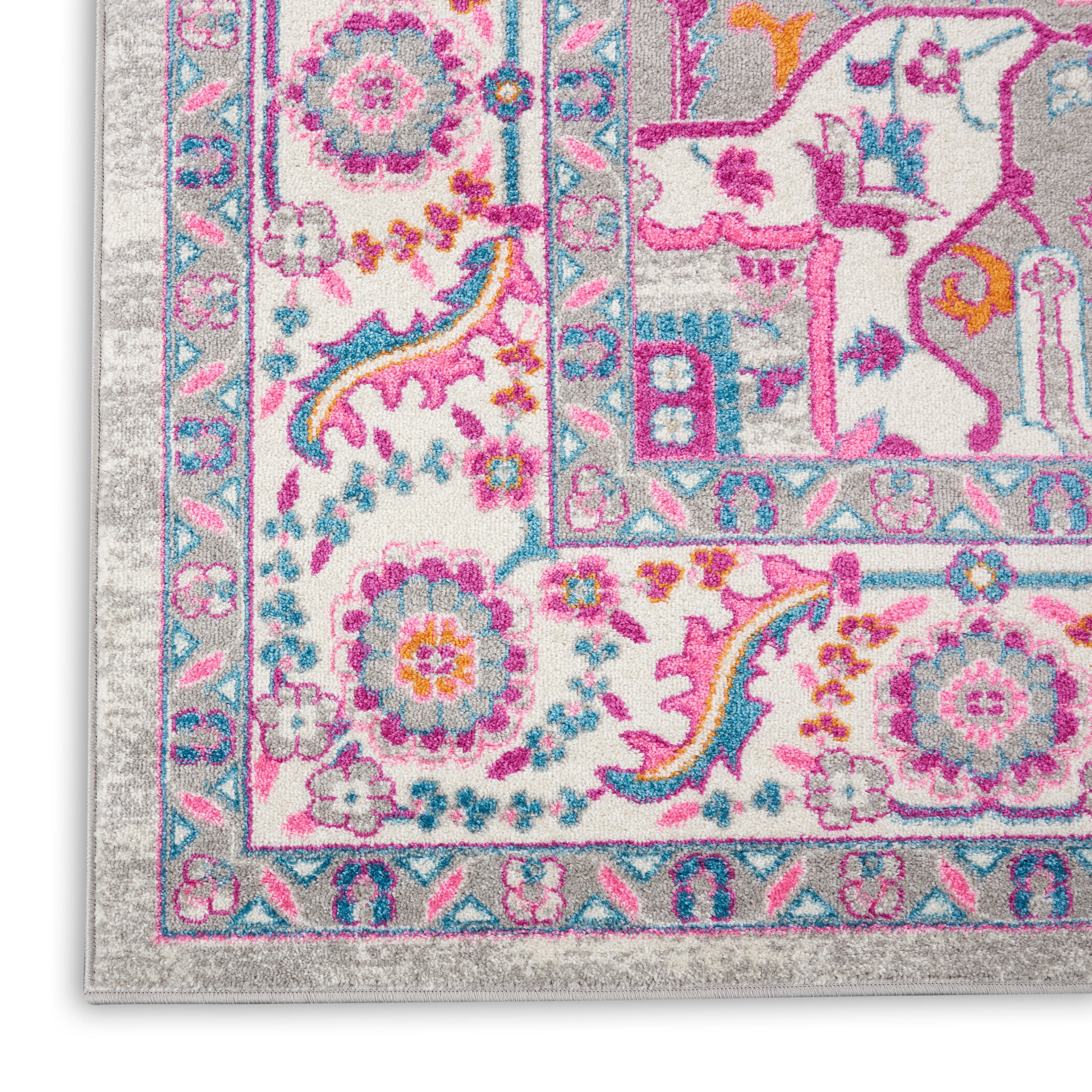 Nourison Nourison Passion 6'7" x 9'6" Light Grey/Pink Bohemian Indoor Rug, Light Gray/Pink, large