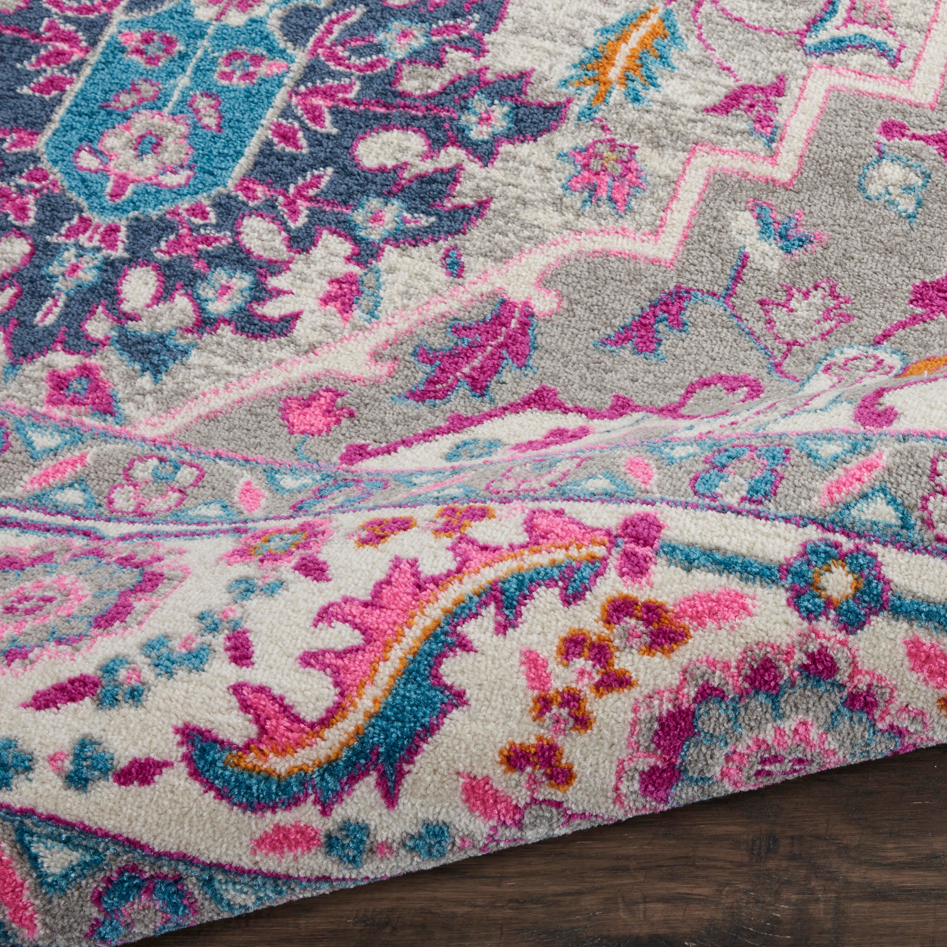 Nourison Nourison Passion 6'7" x 9'6" Light Grey/Pink Bohemian Indoor Rug, Light Gray/Pink, large