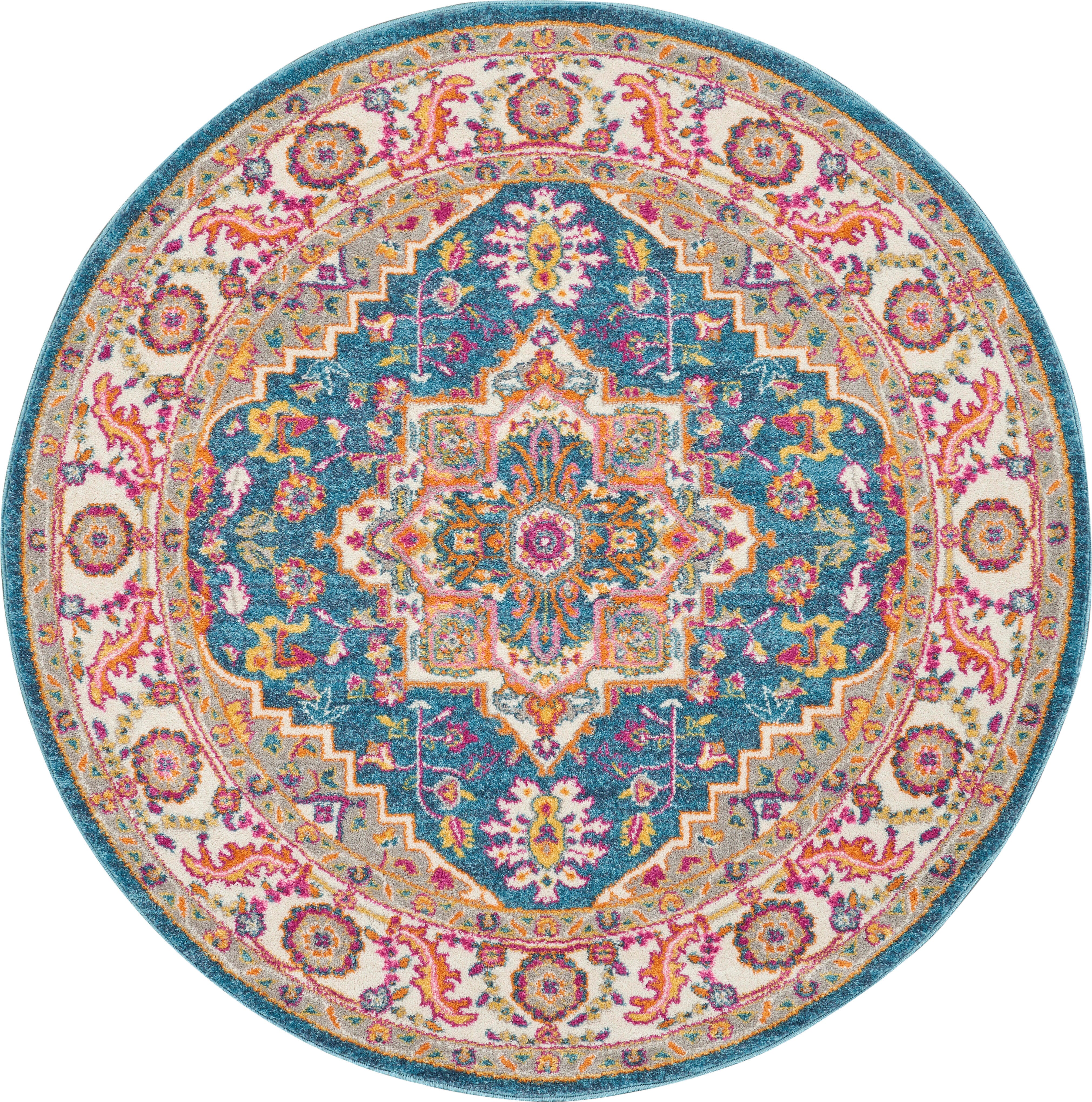 Nourison Nourison Passion 4' x ROUND Teal Multicolor Bohemian Indoor Rug, Teal/Multi, large