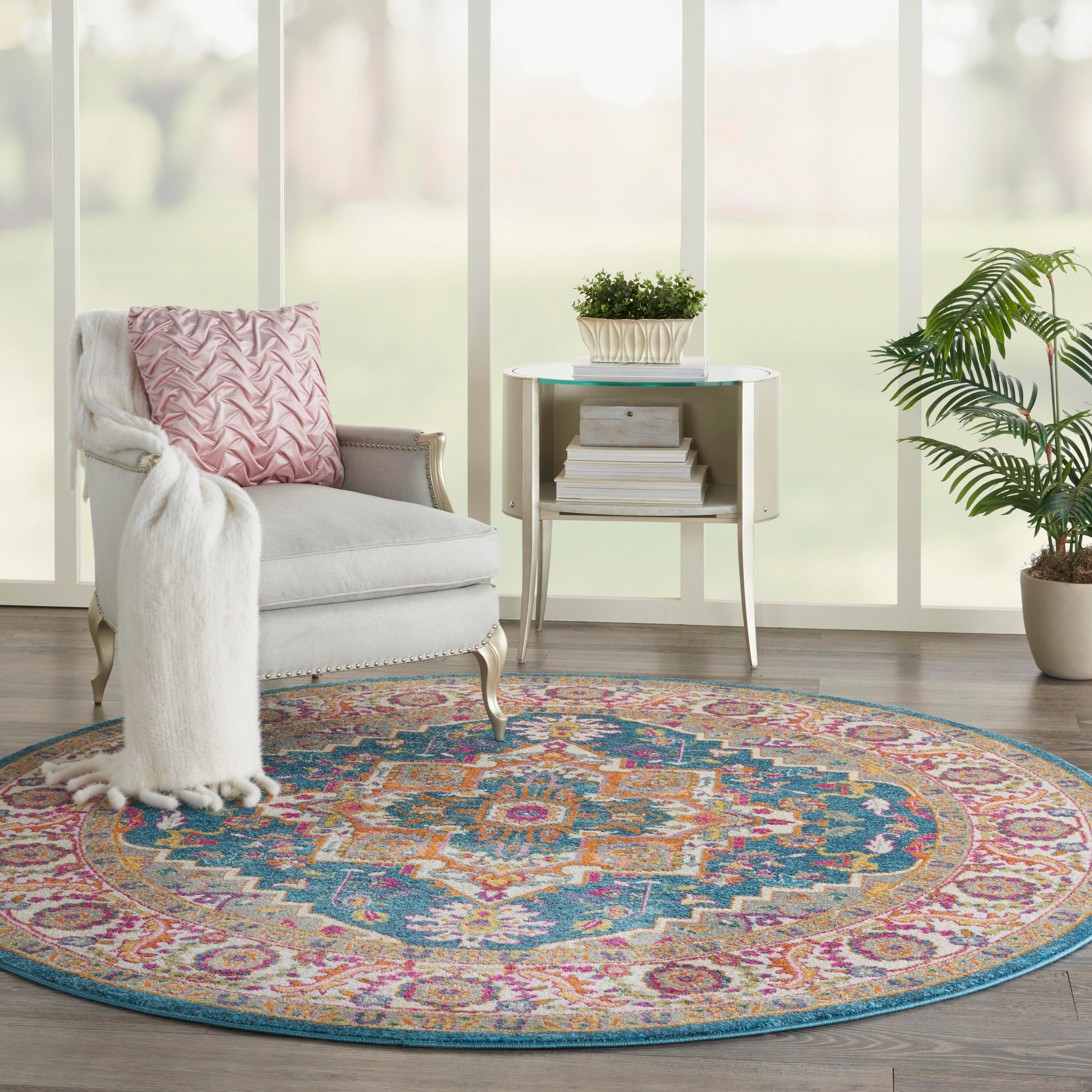 Nourison Nourison Passion 8' x ROUND Teal Multicolor Bohemian Indoor Rug, Teal/Multi, rollover