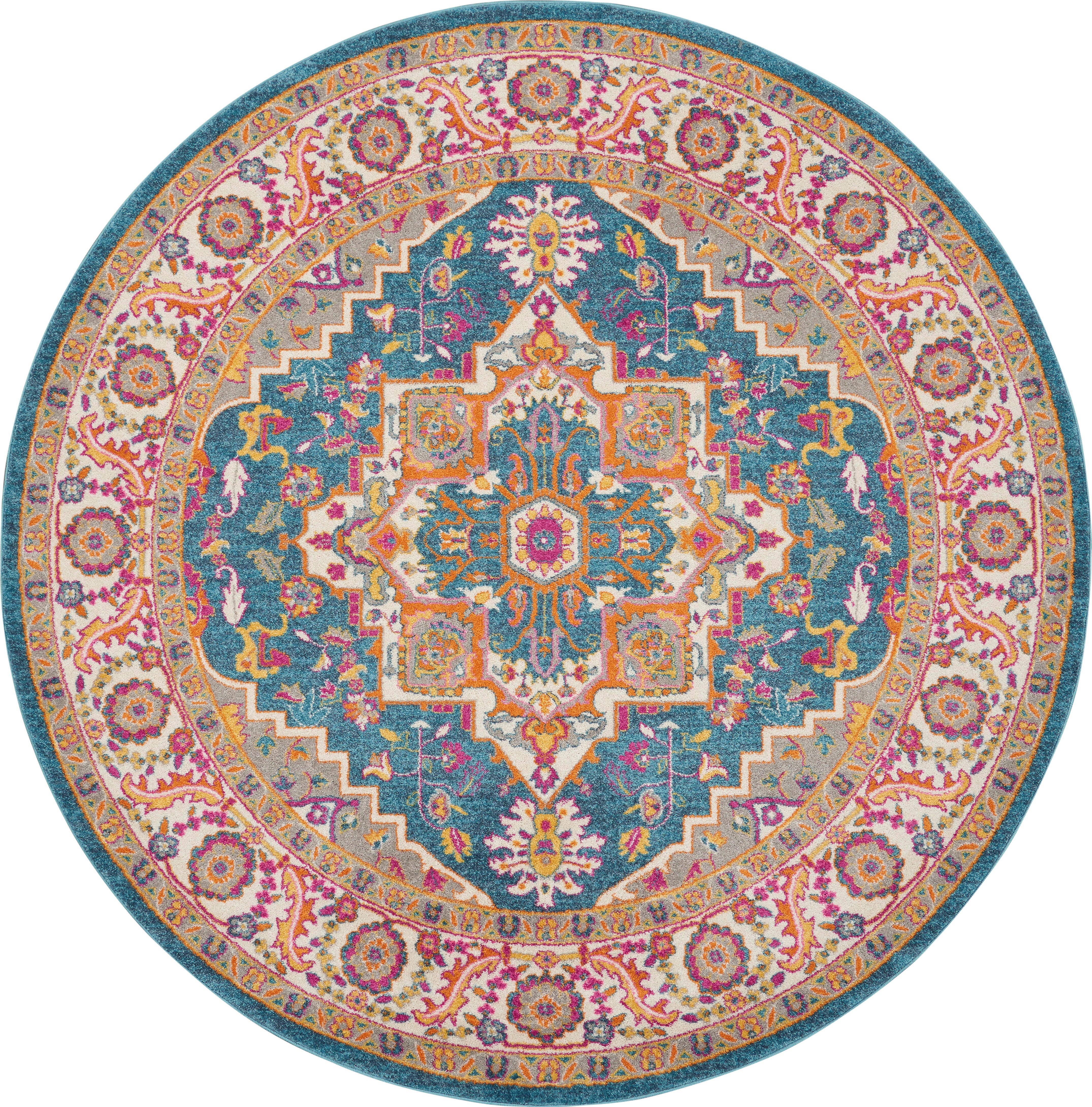 Nourison Nourison Passion 8' x ROUND Teal Multicolor Bohemian Indoor Rug, Teal/Multi, large