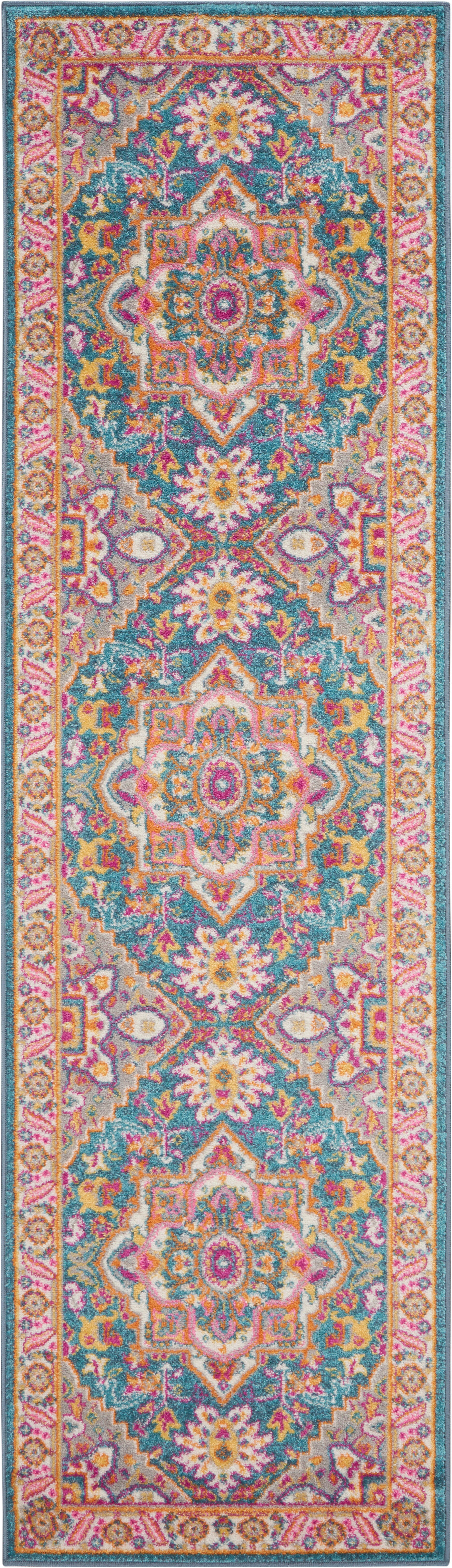 Nourison Nourison Passion 1'10" x 6' Teal Multicolor Bohemian Indoor Rug, Teal/Multi, large