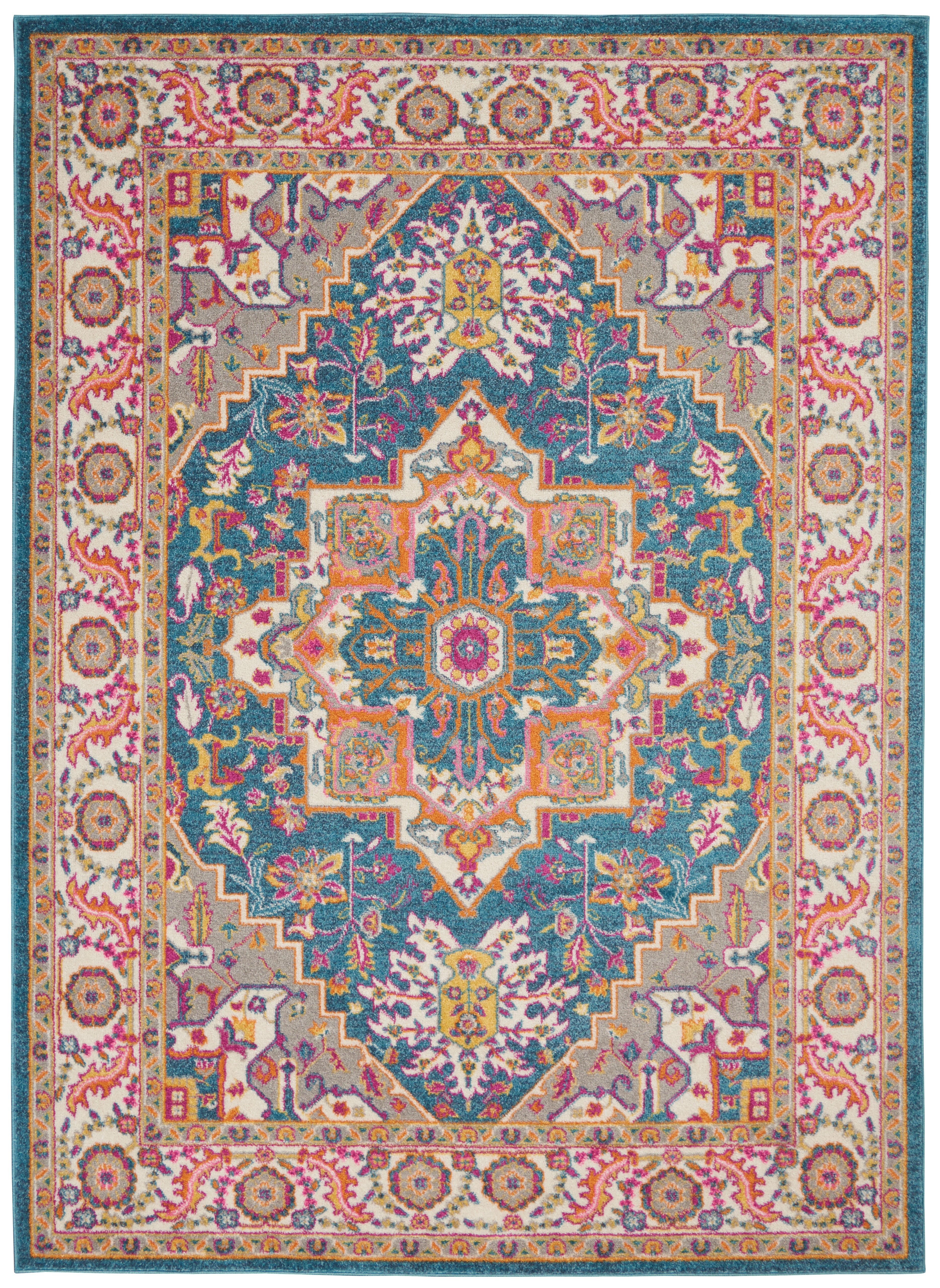 Nourison Nourison Passion 5'3" x 7'3" Teal Multicolor Bohemian Indoor Rug, Teal/Multi, large