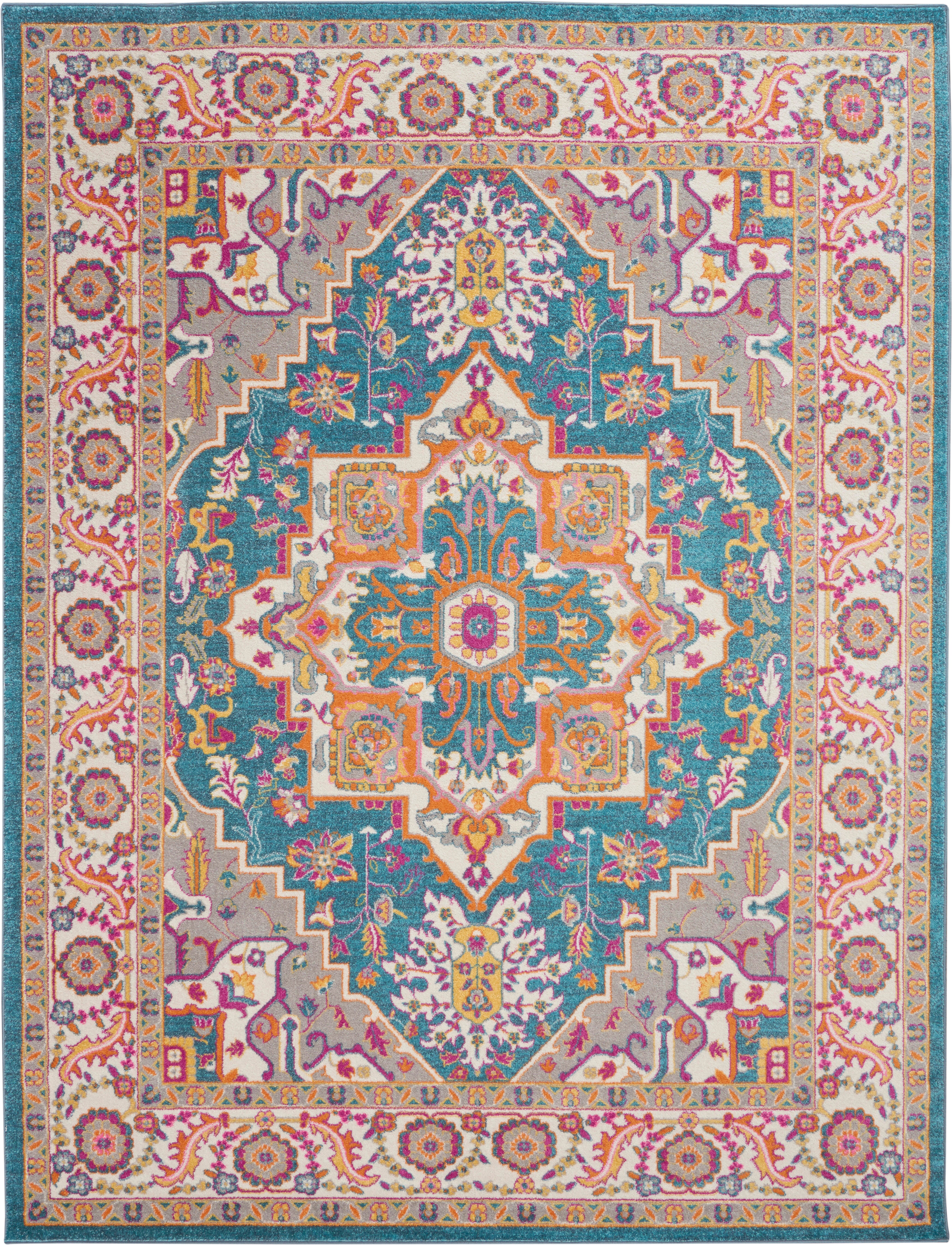 Nourison Nourison Passion 6'7" x 9'6" Teal Multicolor Bohemian Indoor Rug, Teal/Multi, large