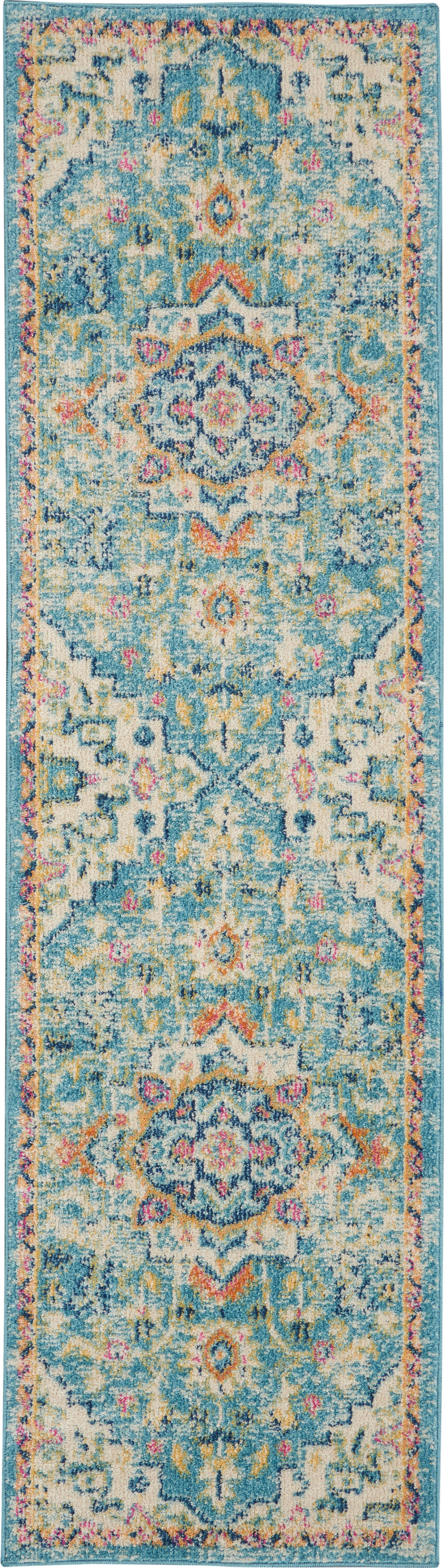 Nourison Home Nourison Passion 2'2" x 7'6" Ivory/Light Blue Bohemian Indoor Rug, Ivory/Light Blue, large