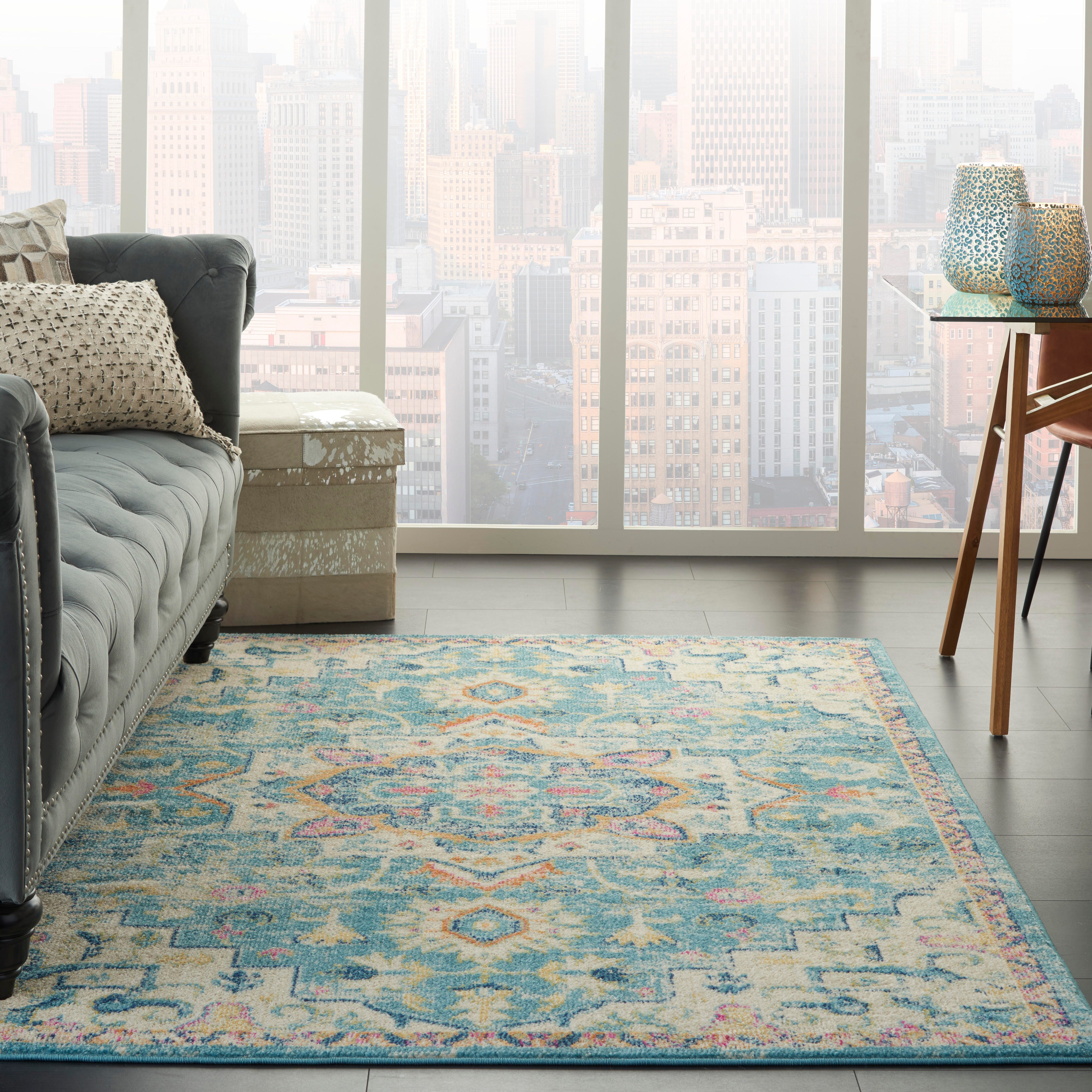 Nourison Home Nourison Passion 3'9" x 5'9" Ivory/Light Blue Bohemian Indoor Rug, Ivory/Light Blue, rollover